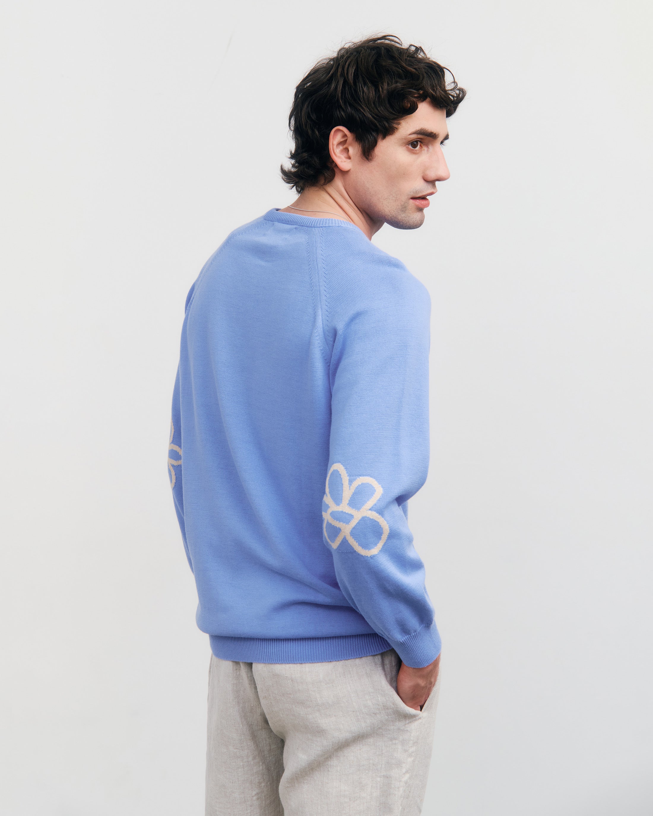 Flower Organic Cotton Knitted Sweater - Blue