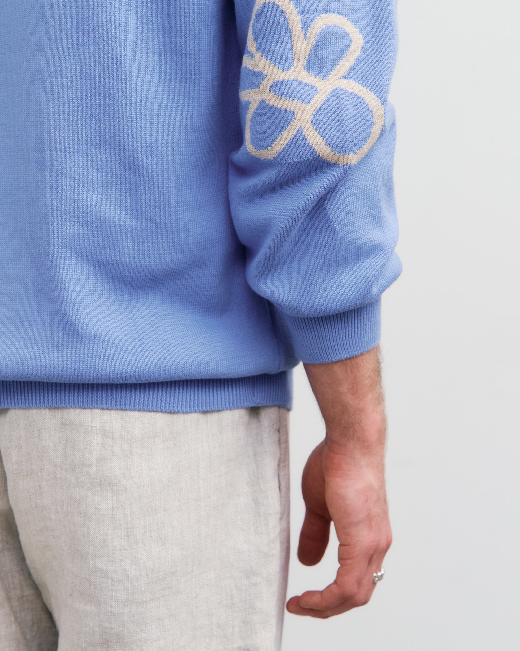 Flower Organic Cotton Knitted Sweater - Blue