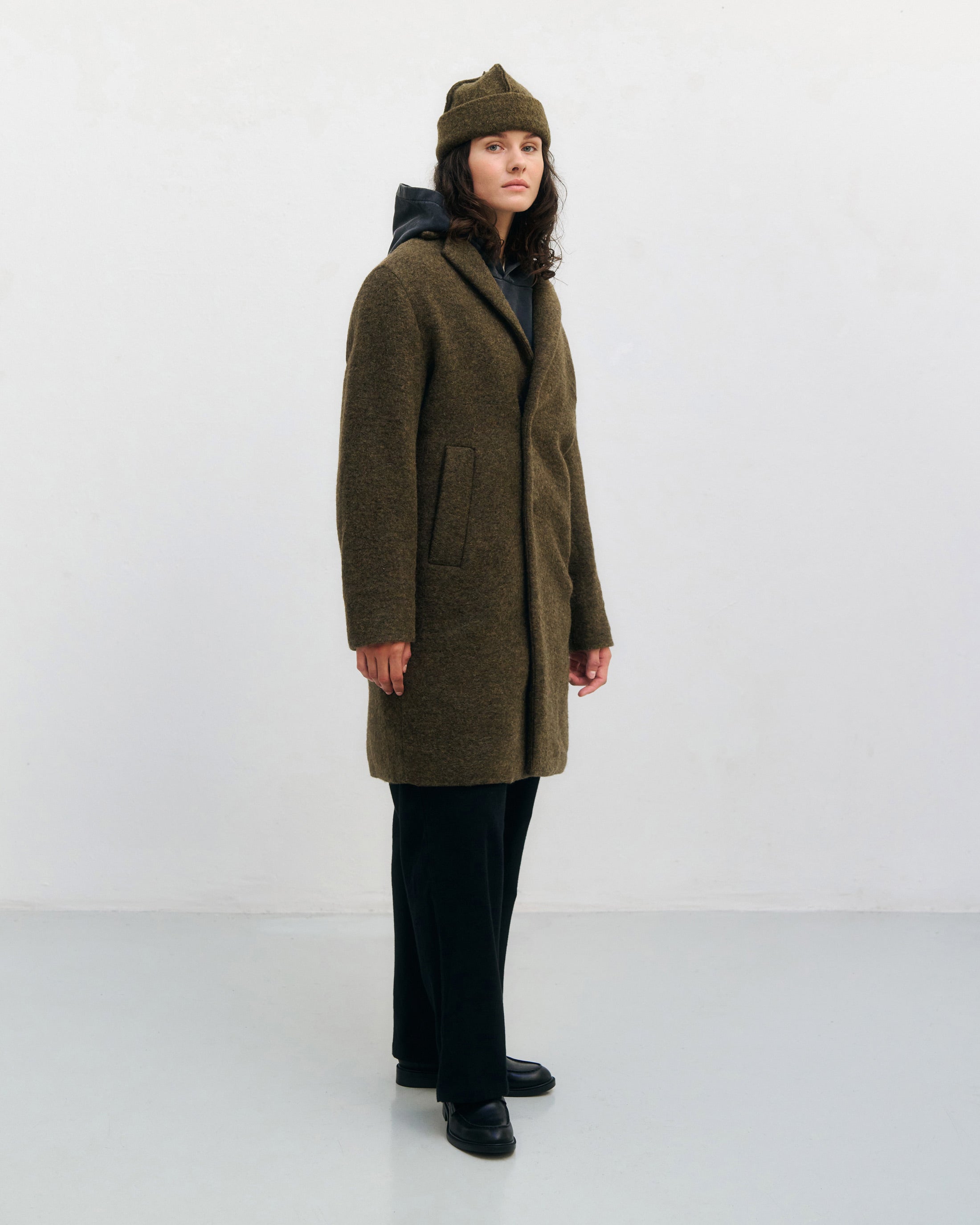 Organic Wool Blend Coat - Dark Green
