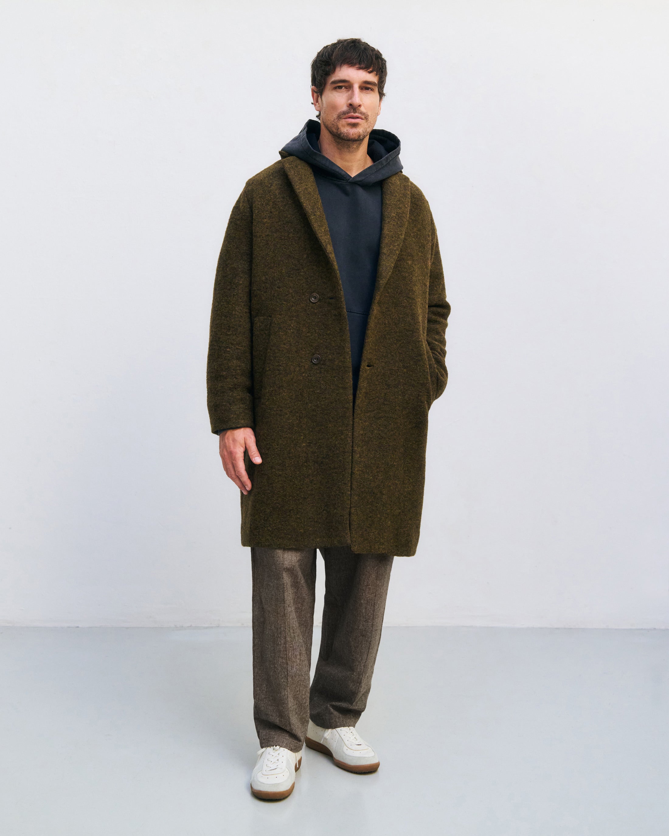 Organic Wool Blend Coat - Dark Green