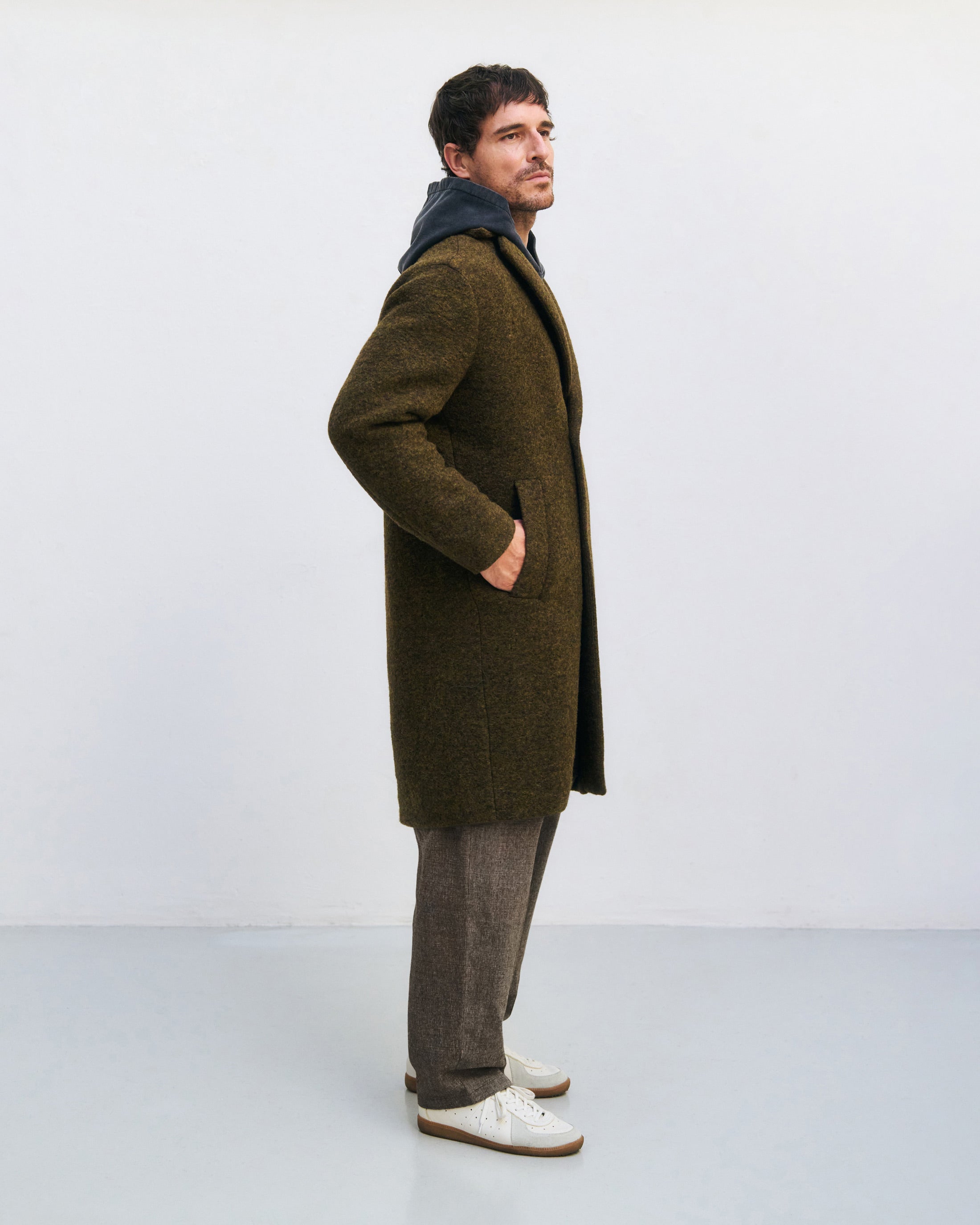 Organic Wool Blend Coat - Dark Green