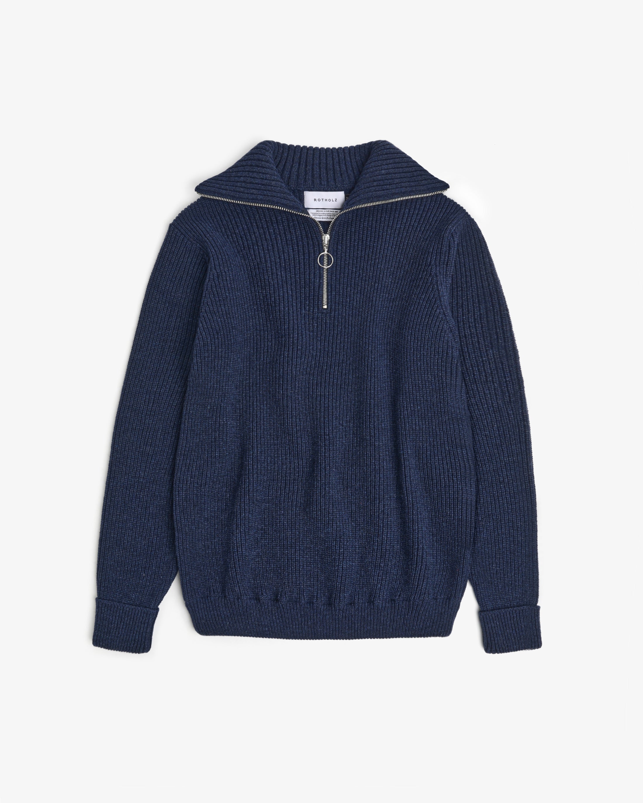Heavyweight knit sweater made from recycled wool - Dark blue