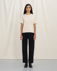 Schweres Geripptes T-Shirt Bio Baumwolle - Creme