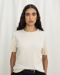 Schweres Geripptes T-Shirt Bio Baumwolle - Creme