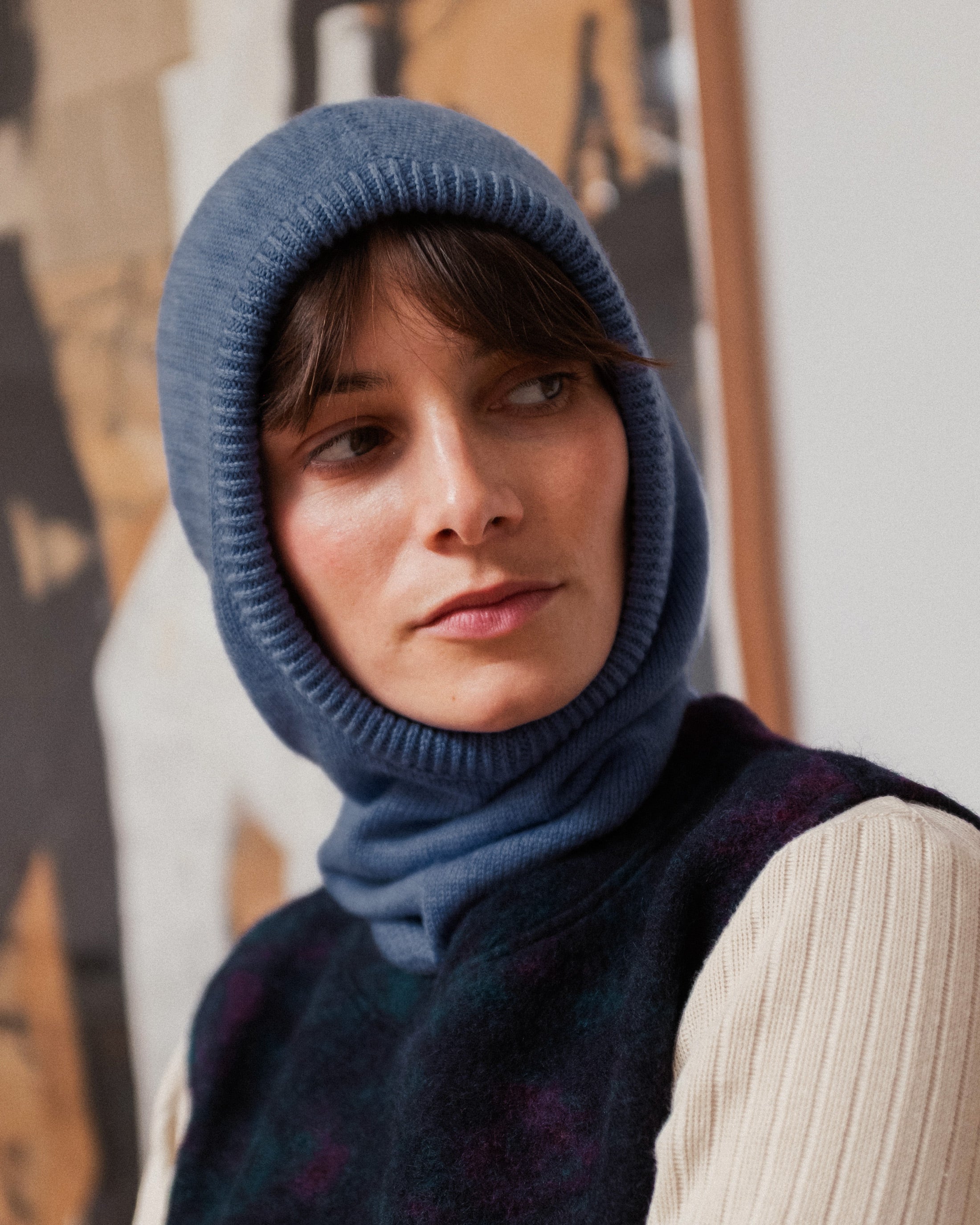 Merino wool balaclava - light blue melange