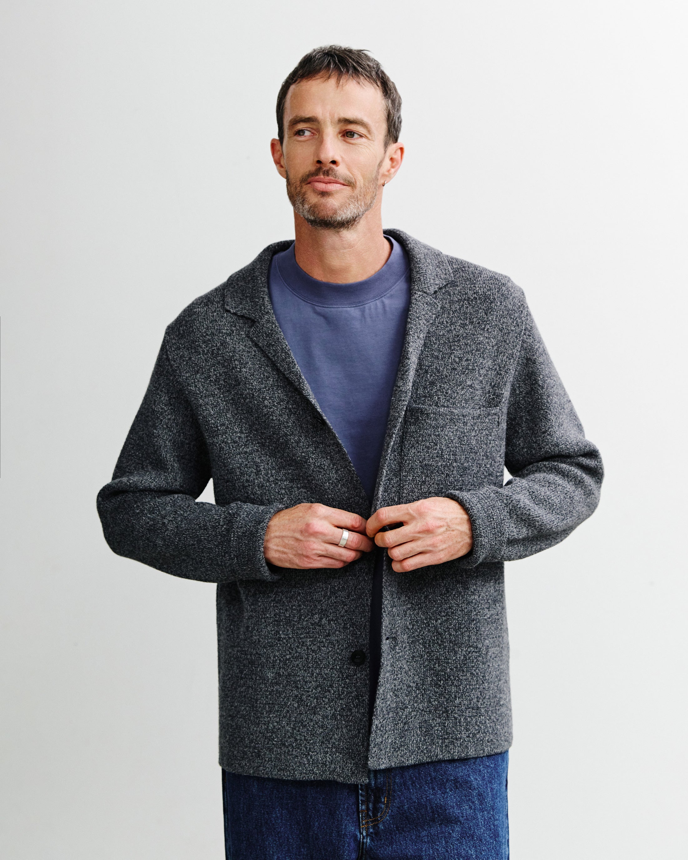 Recycled Wool Cardigan - Grey Marl