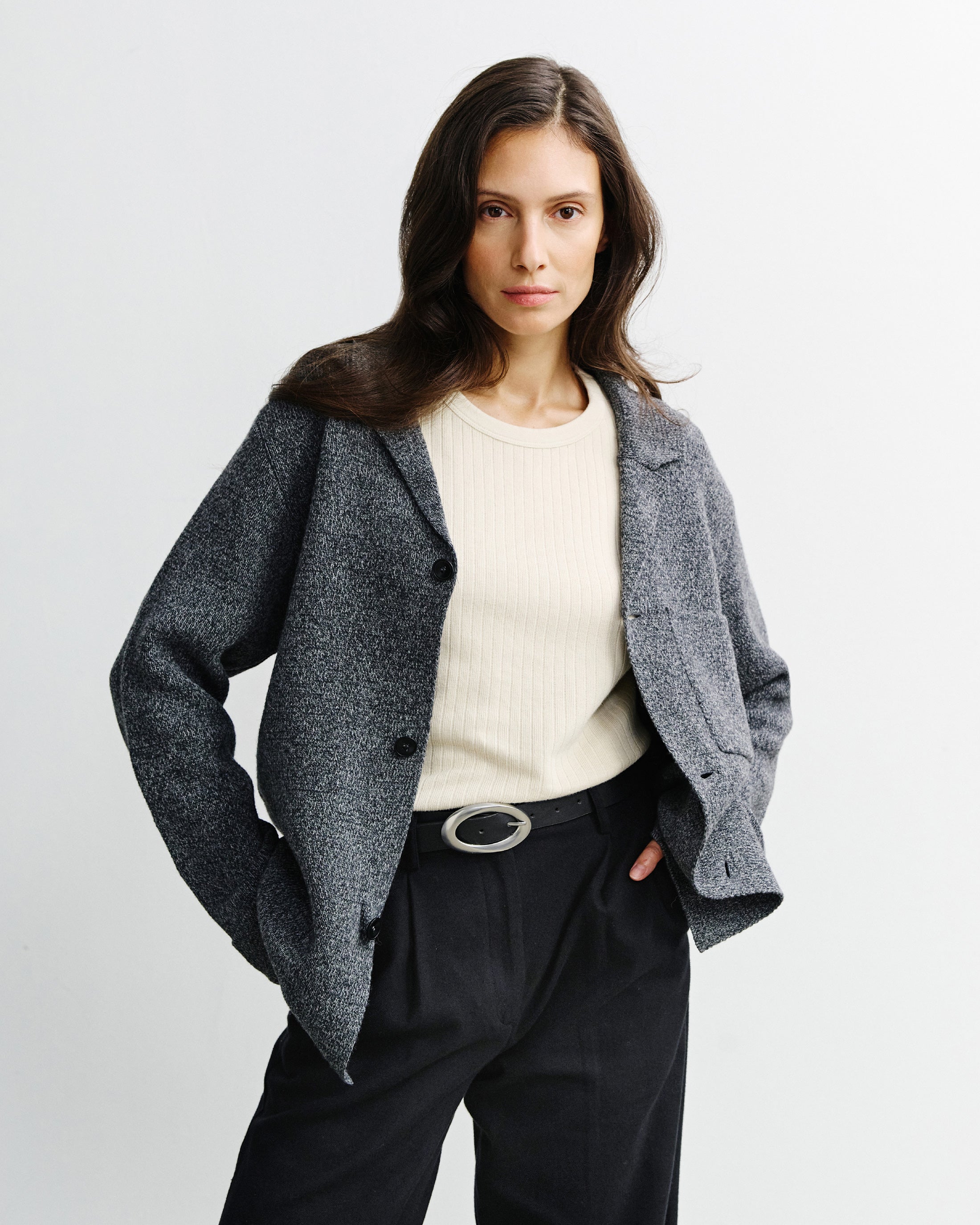 Recycled Wool Cardigan - Grey Marl