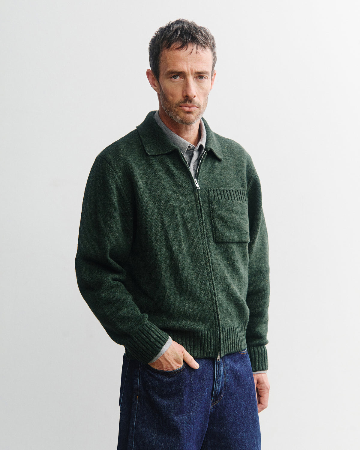 Polo Zip-Jacket Recycled Wool - Green