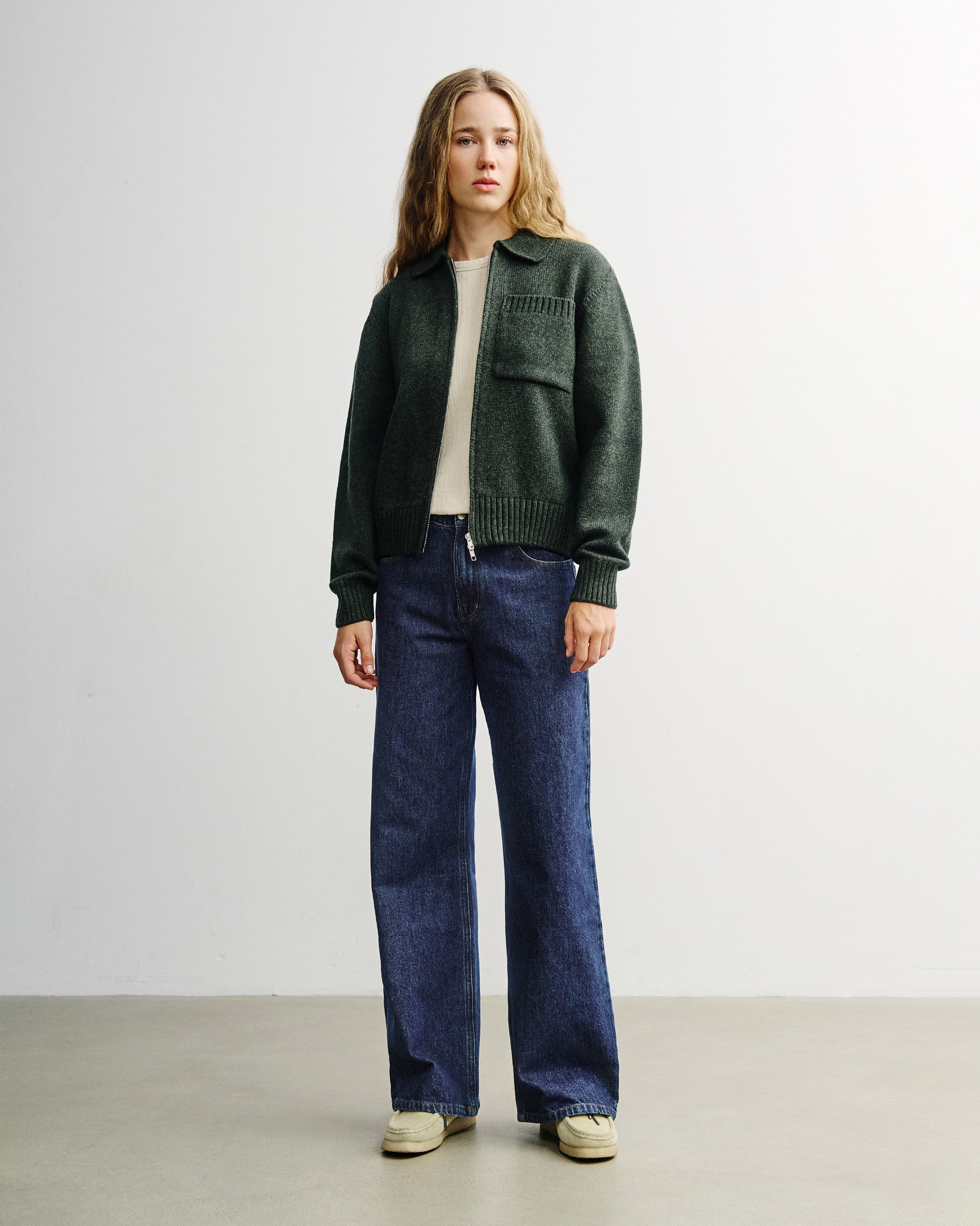 Polo Cardigan - Green Marl