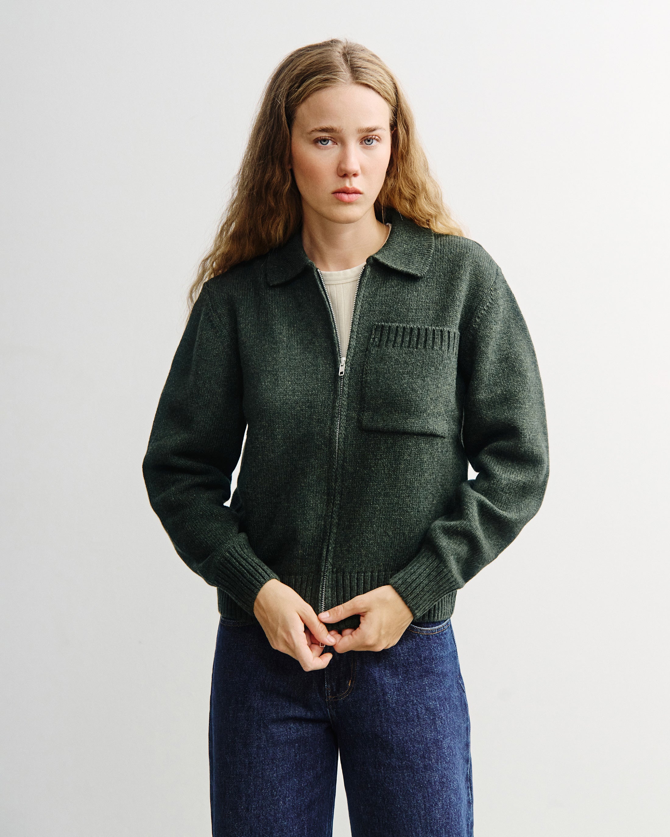 Polo Zip-Jacket Recycled Wool - Green