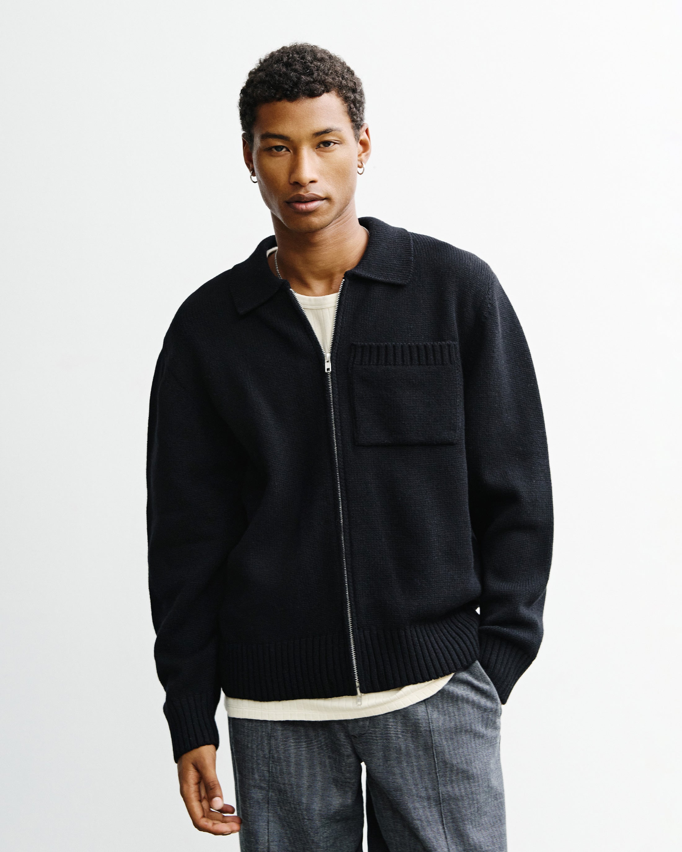 Polo Cardigan - Black