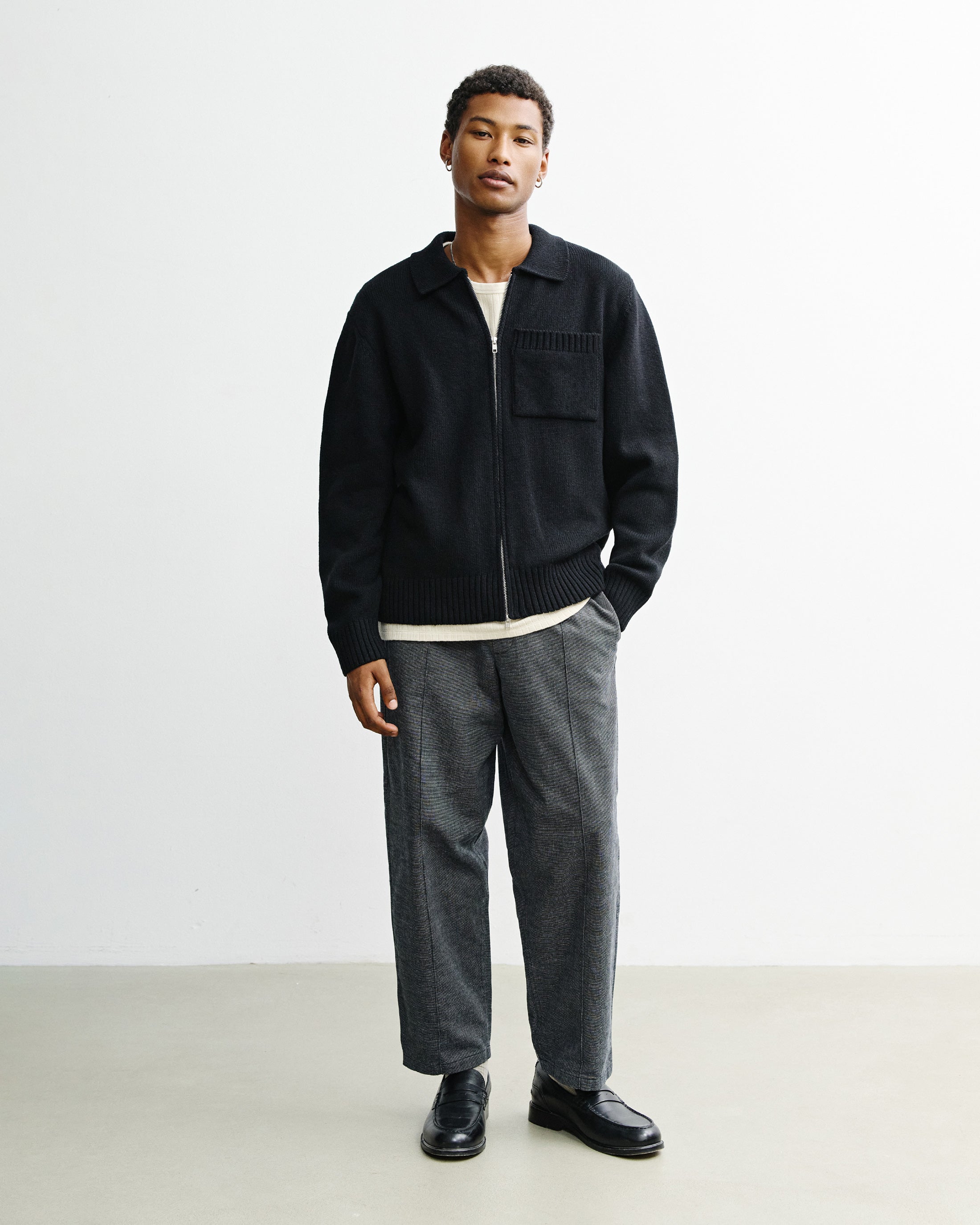 Polo Cardigan - Black