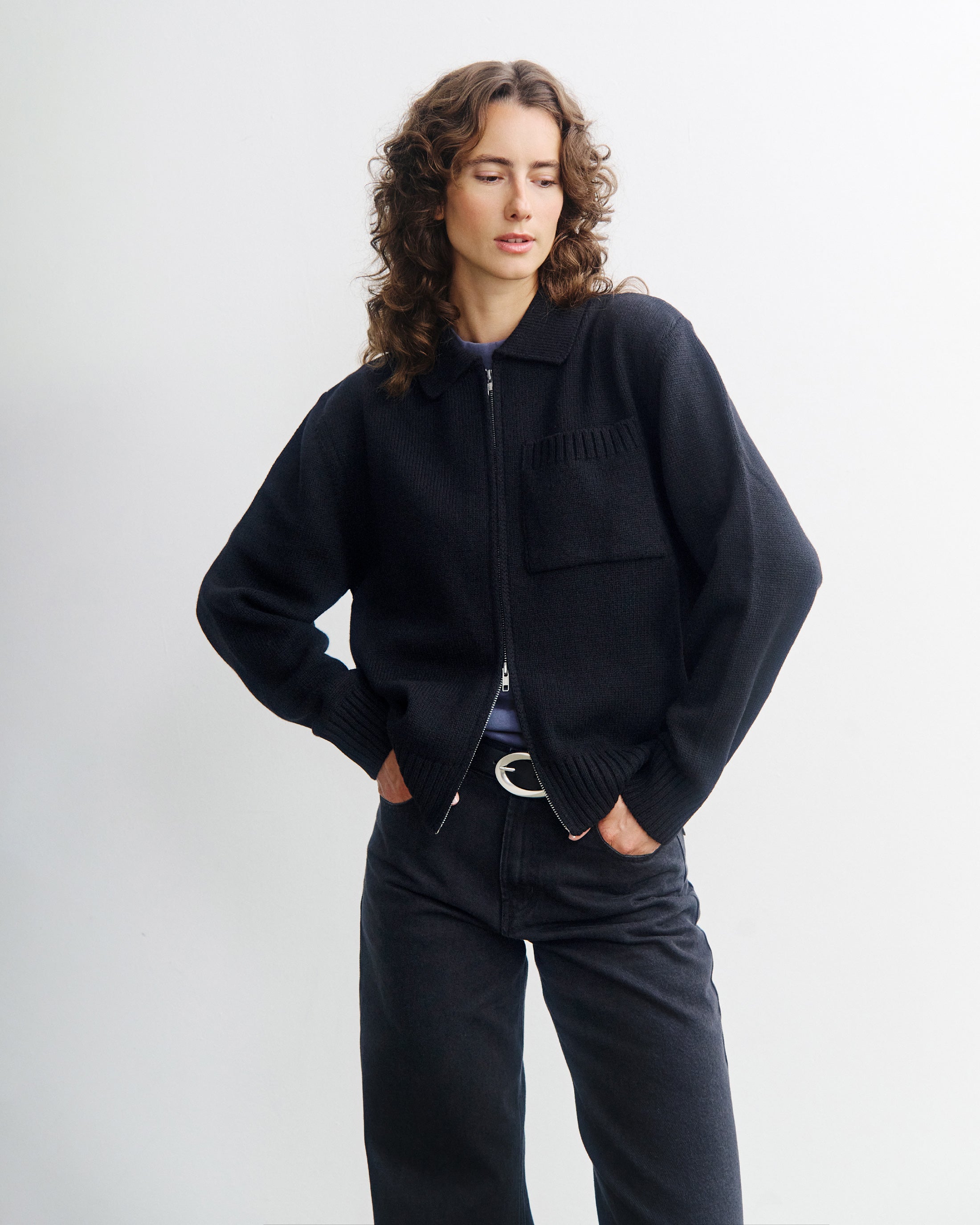 Polo Cardigan - Black