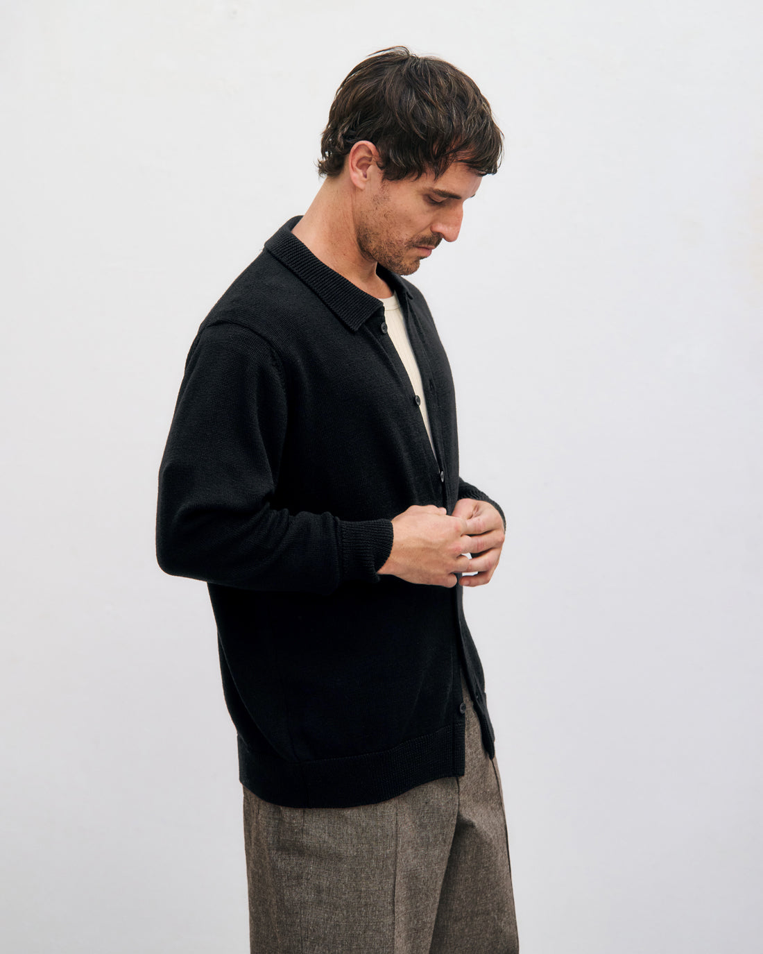 Knit Shirt Merino Wool - Black
