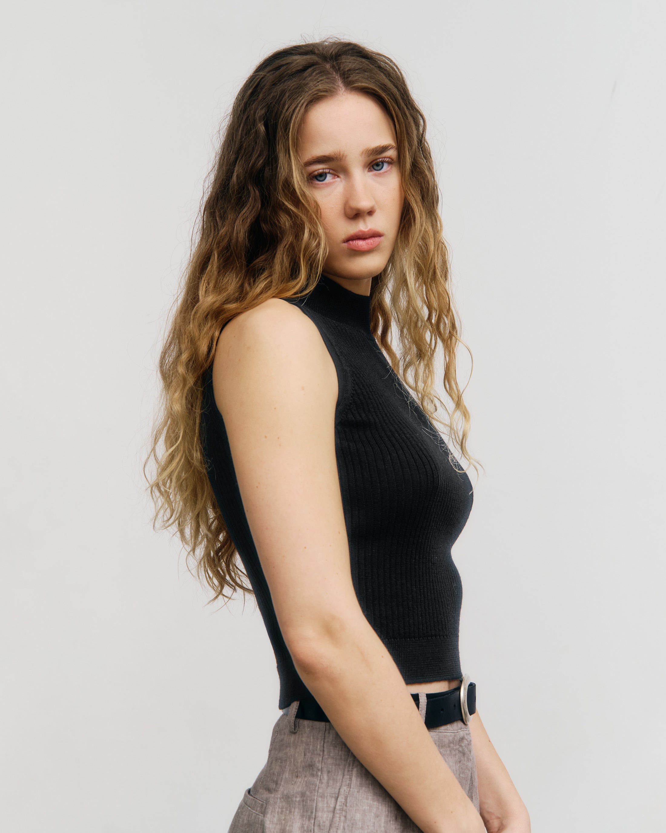 Merino Strick Singlet - Schwarz