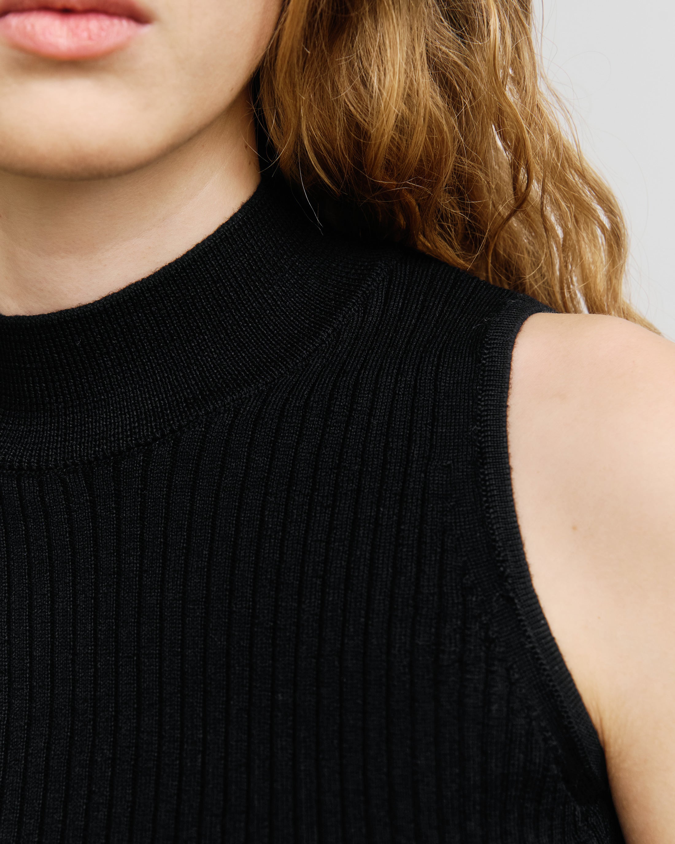 Merino Strick Singlet - Schwarz