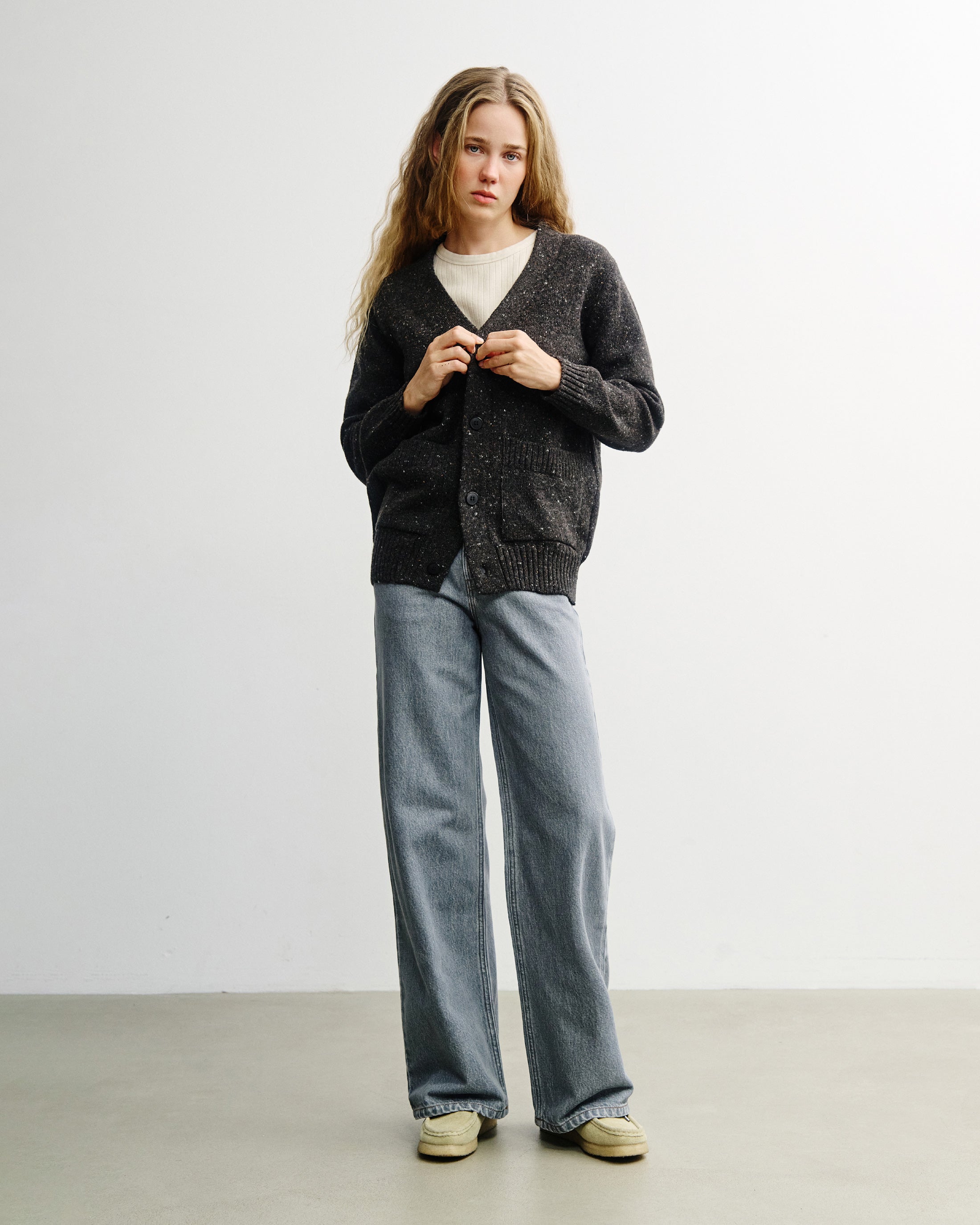 Knit Cardigan - Speckled Black FW26