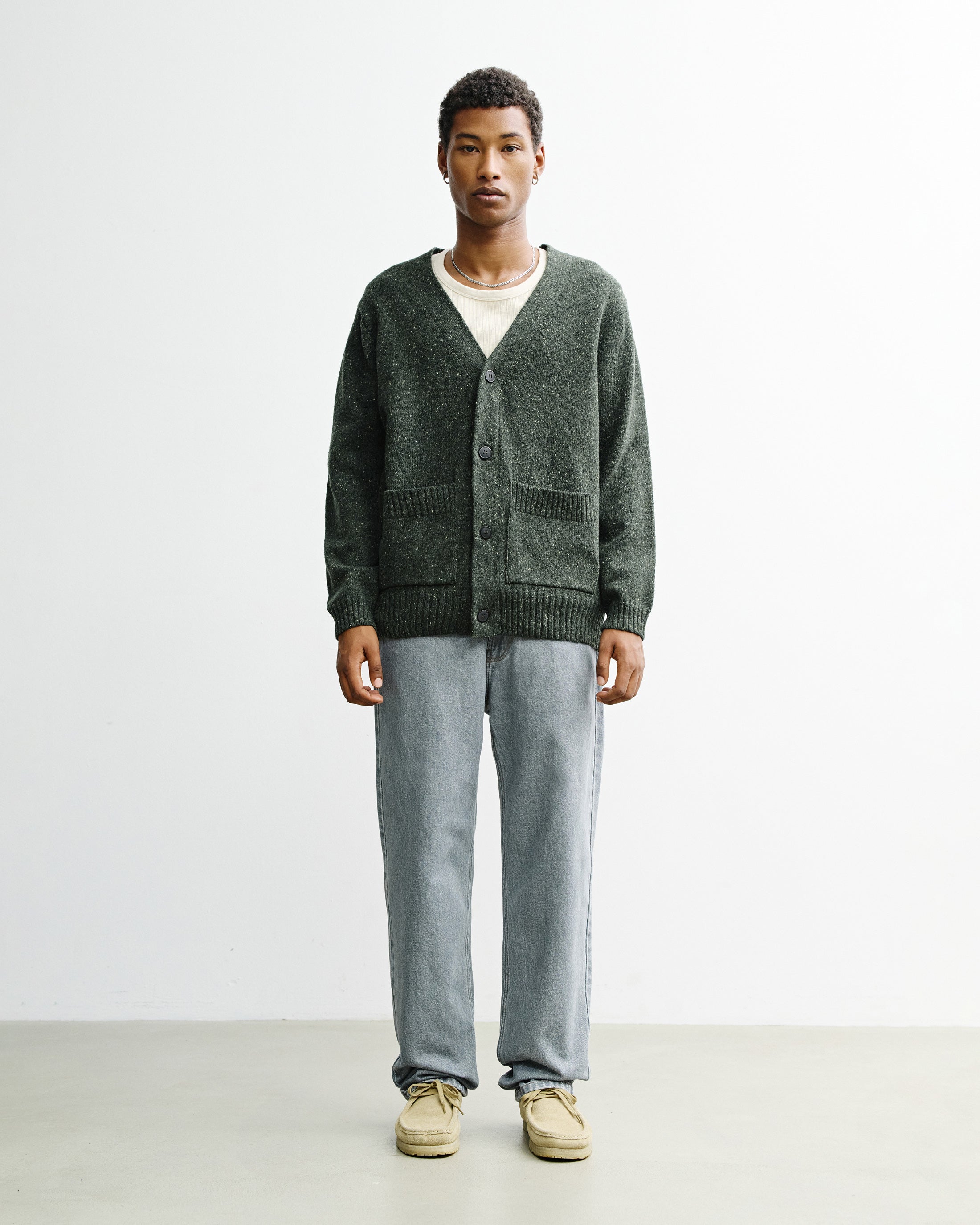 Knitted Merino Wool Cardigan - Green