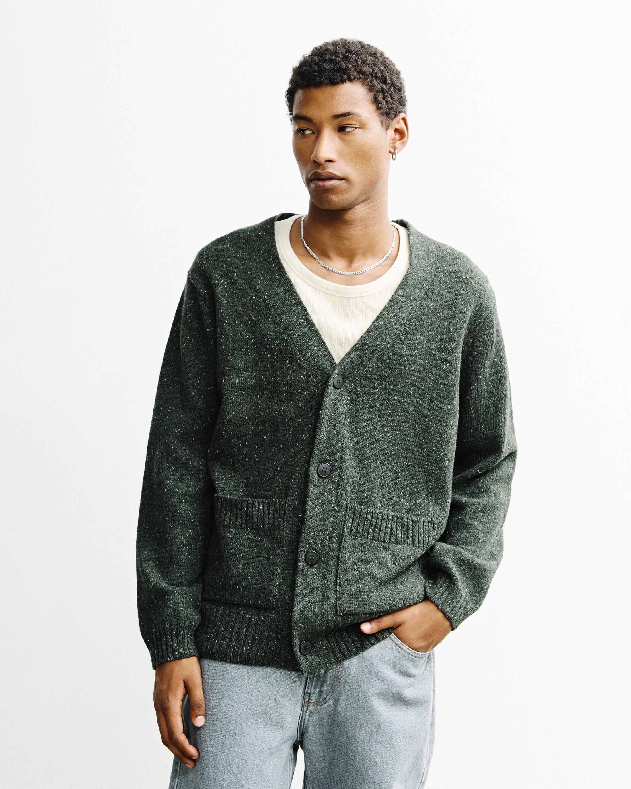 Knitted Merino Wool Cardigan - Green