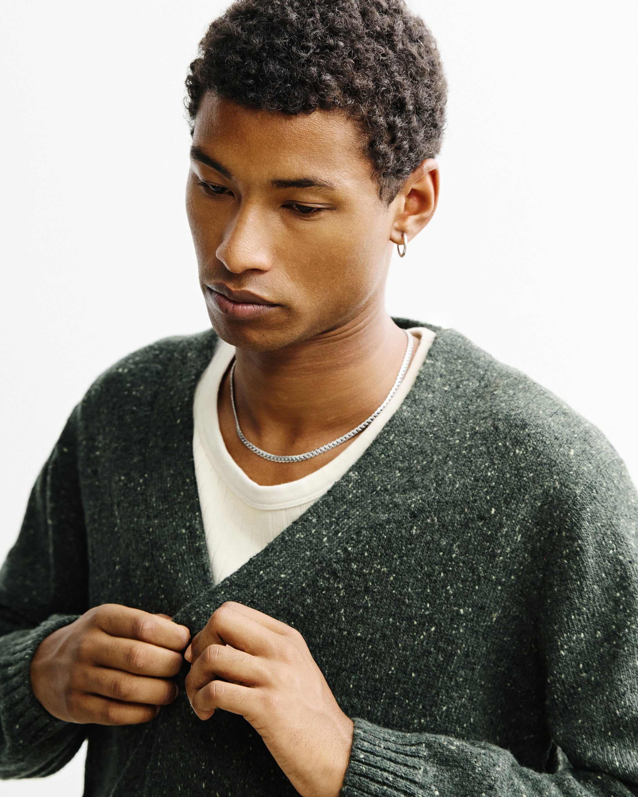 Knitted Merino Wool Cardigan - Green