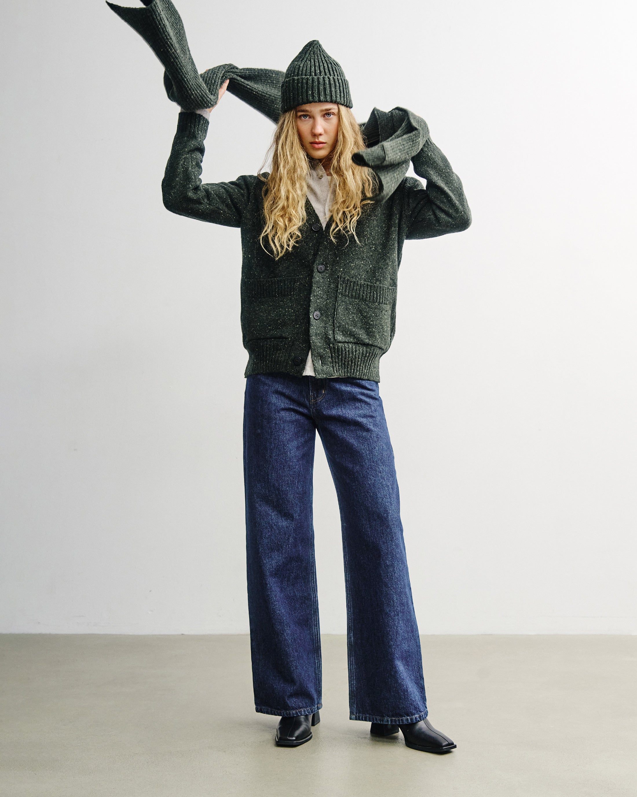 Merino Wool Knit Cardigan - Green
