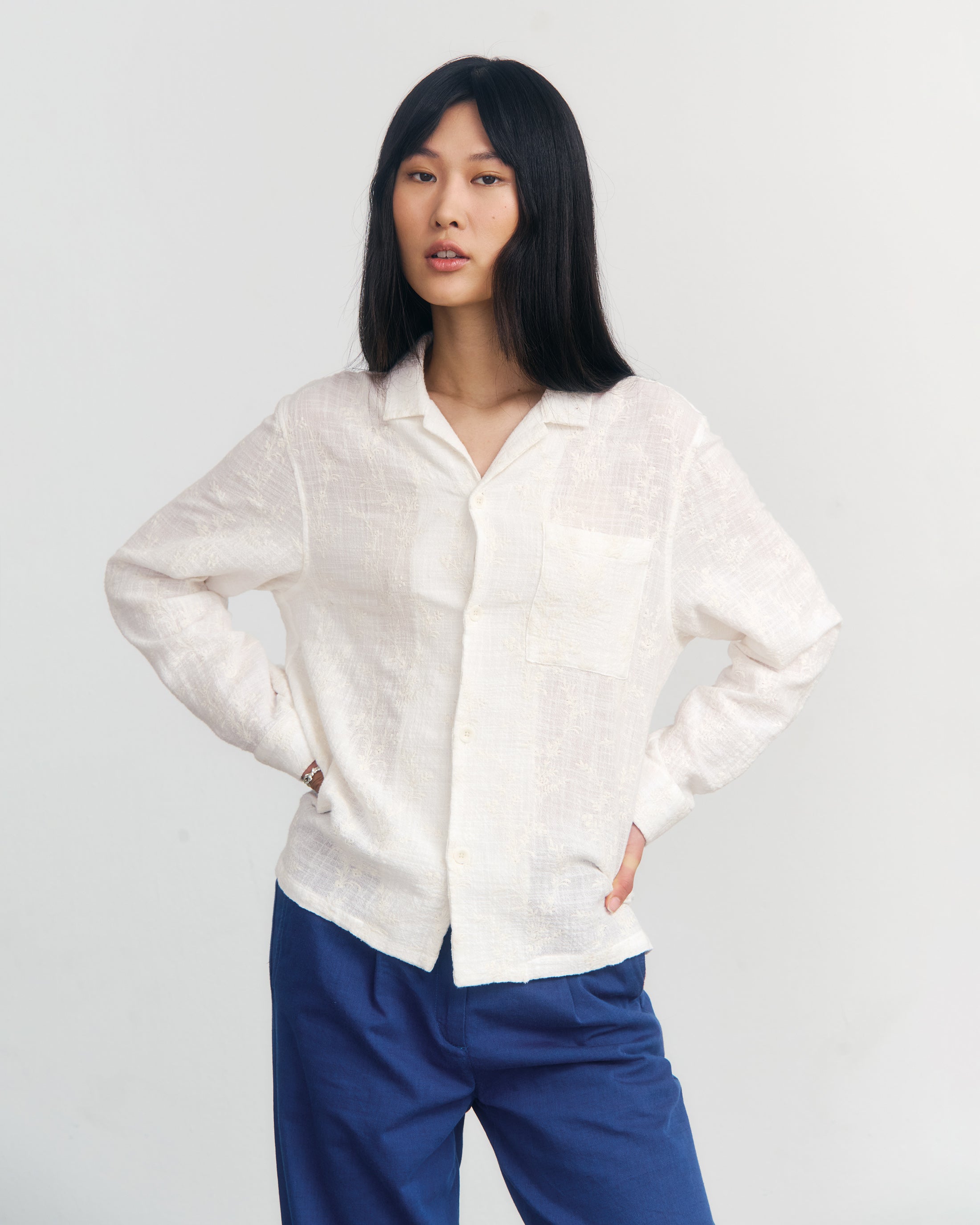 Leisure Shirt Organic Cotton - Floral White 