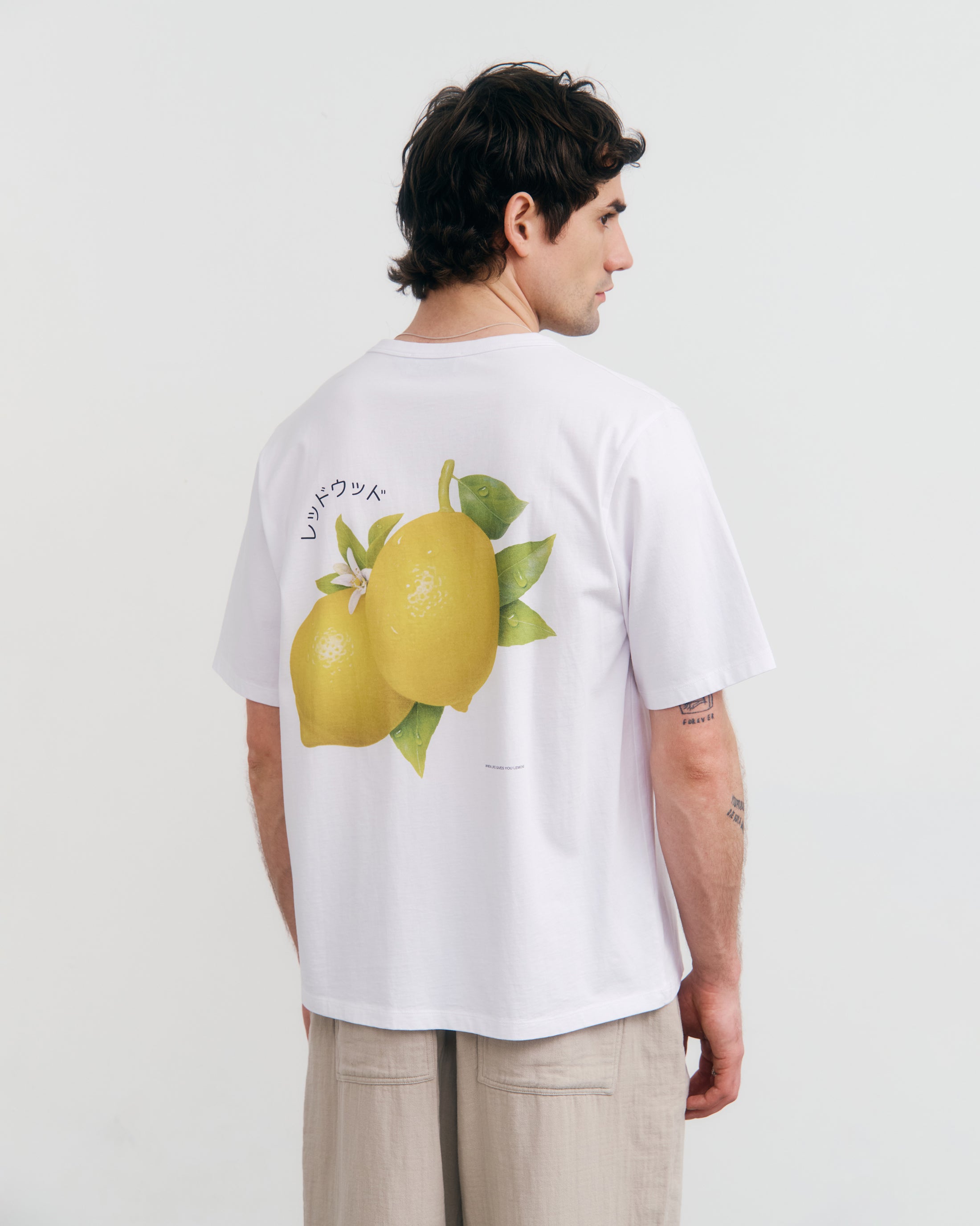 Lemon Print T-Shirt Organic Cotton - White