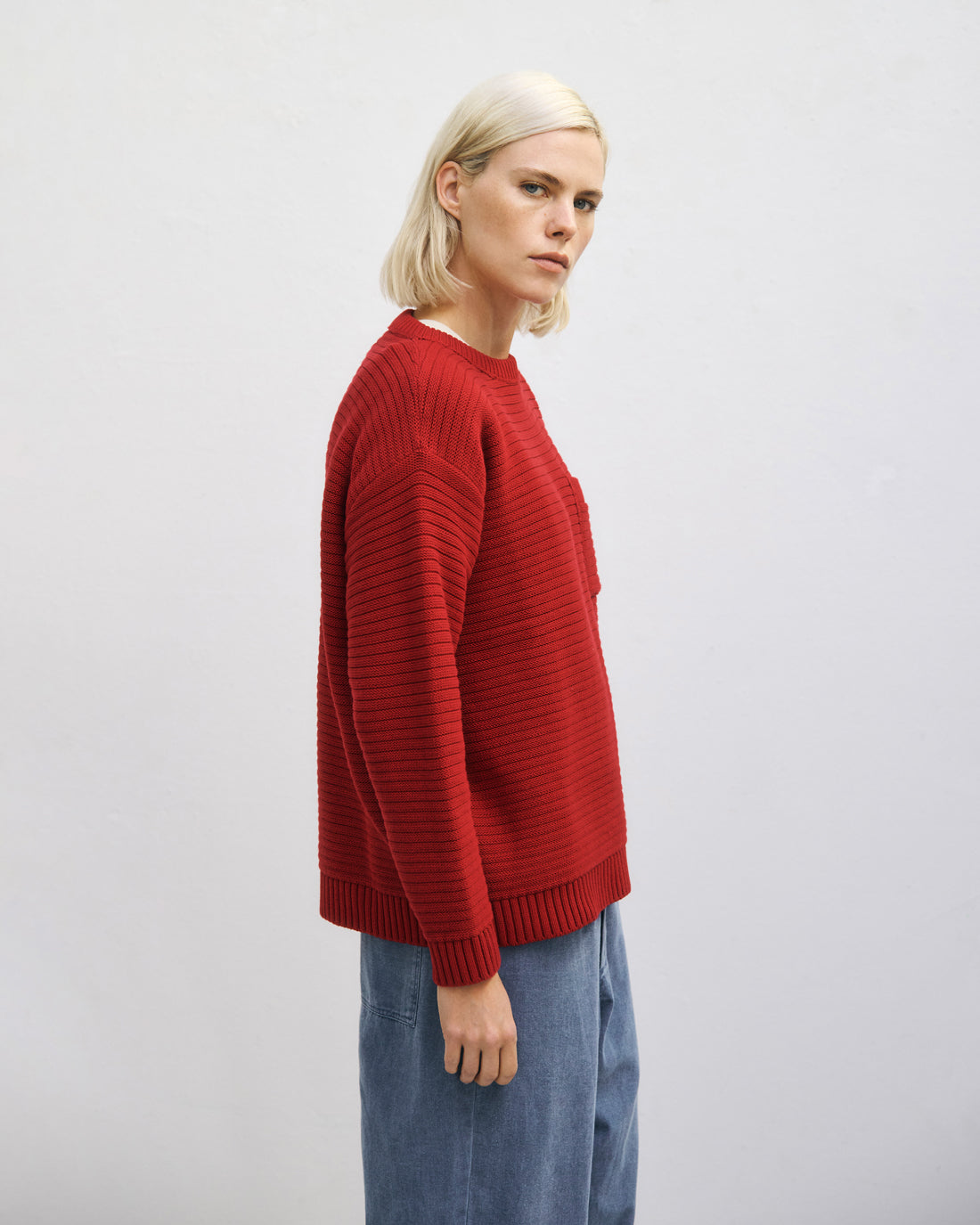 Ribbed knit sweater organic cotton - Red