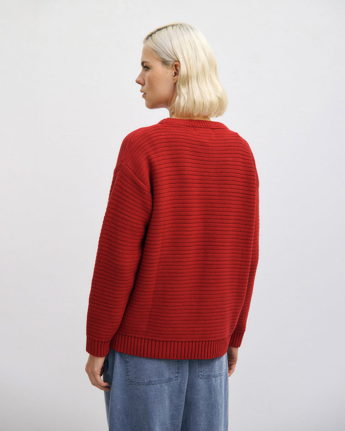 Ribbed knit sweater organic cotton - Red