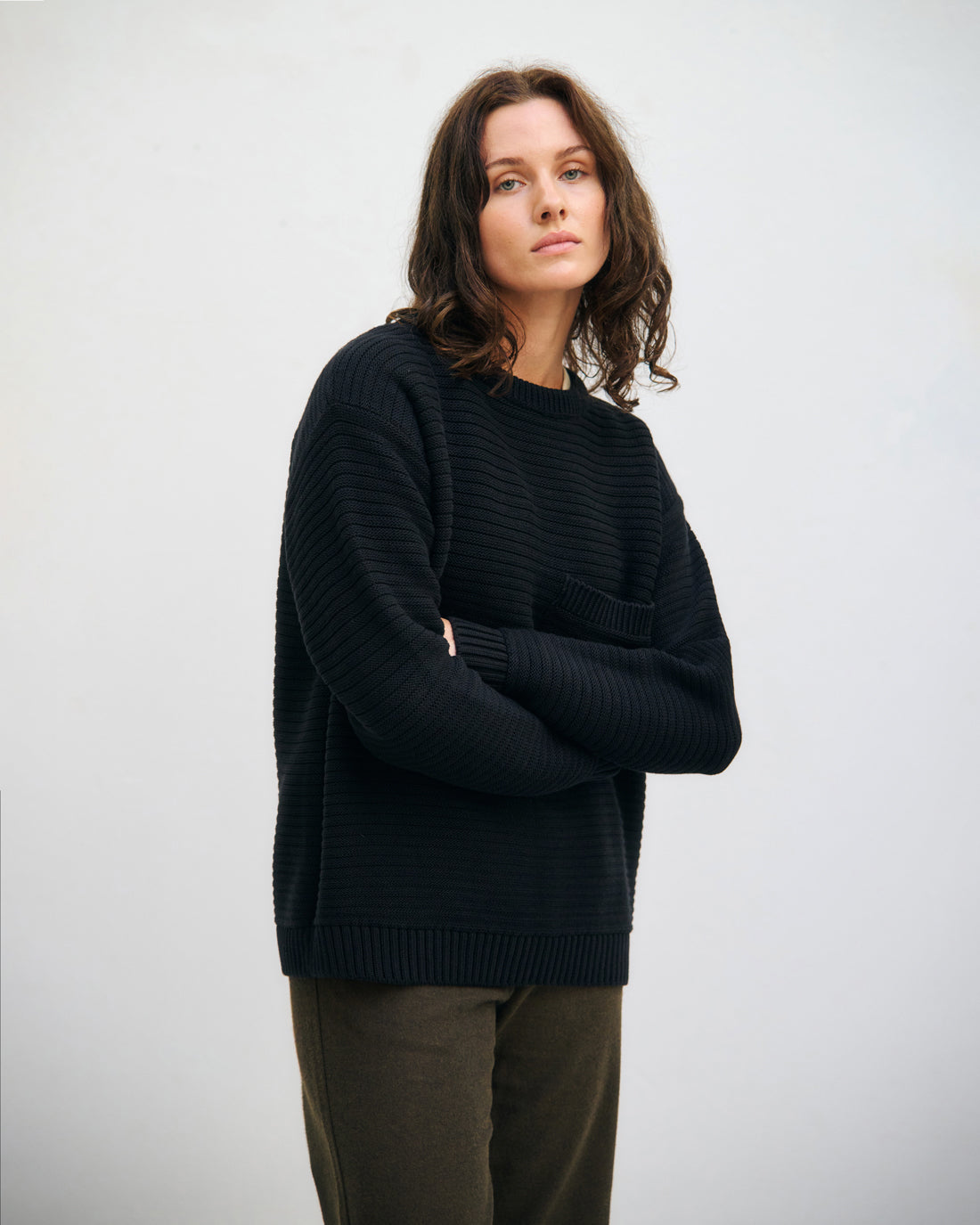 Ribbed knit sweater organic cotton - Black