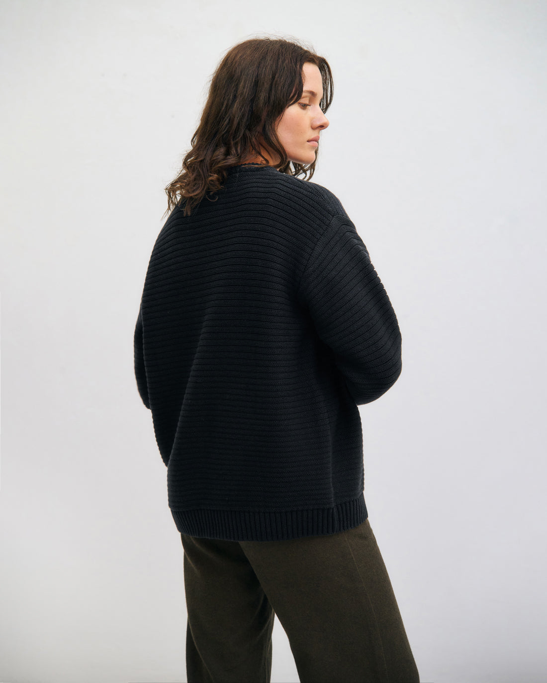 Ribbed knit sweater organic cotton - Black