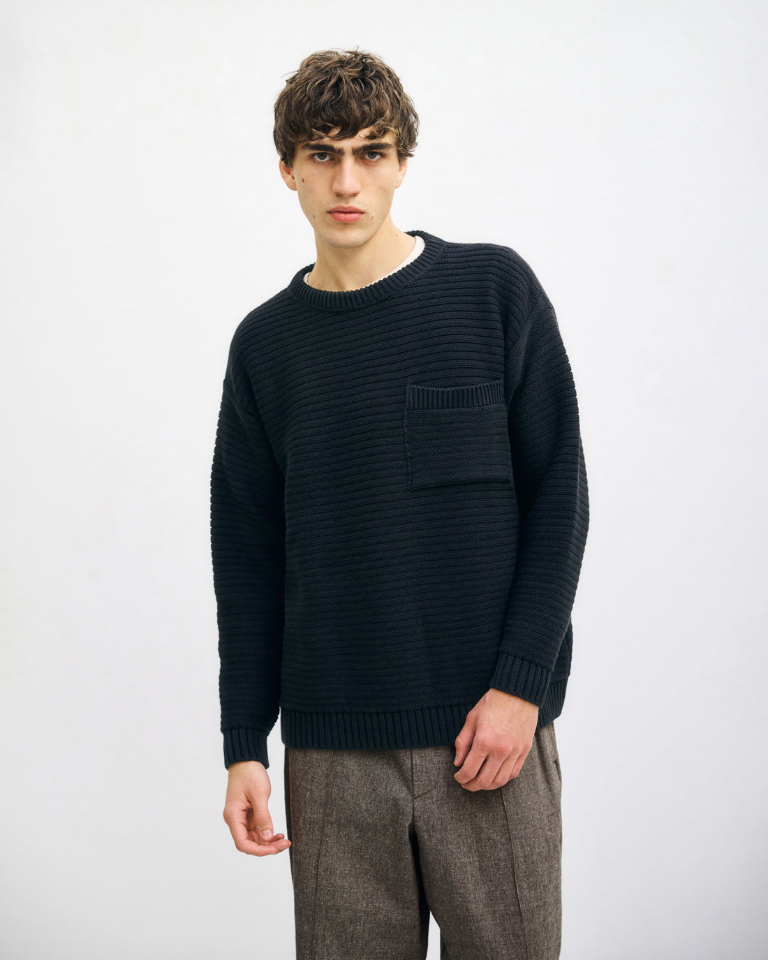 Ribbed knit sweater organic cotton - Black