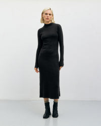 Schweres Mockneck Kleid Bio Baumwolle - Schwarz