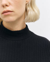 Schweres Mockneck Kleid Bio Baumwolle - Schwarz