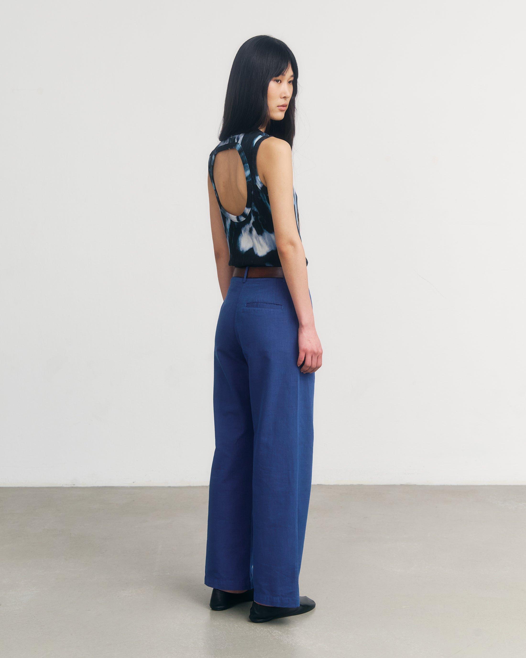 Open Back Singlet Organic Cotton - Black Ocean