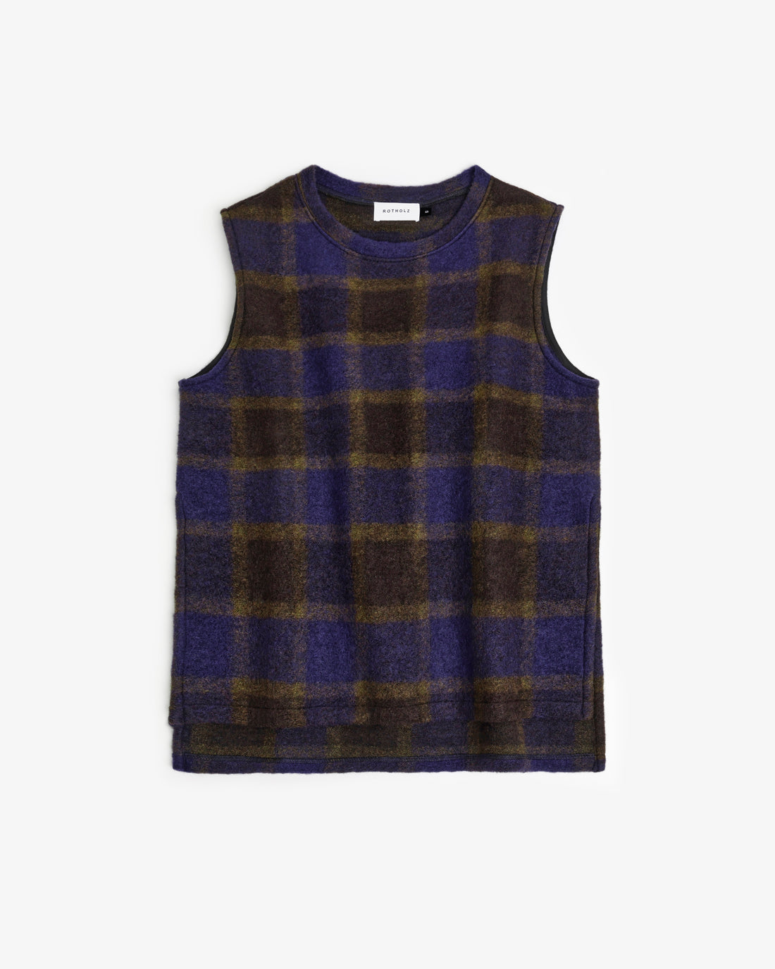 Long vest organic wool blend - purple checkered