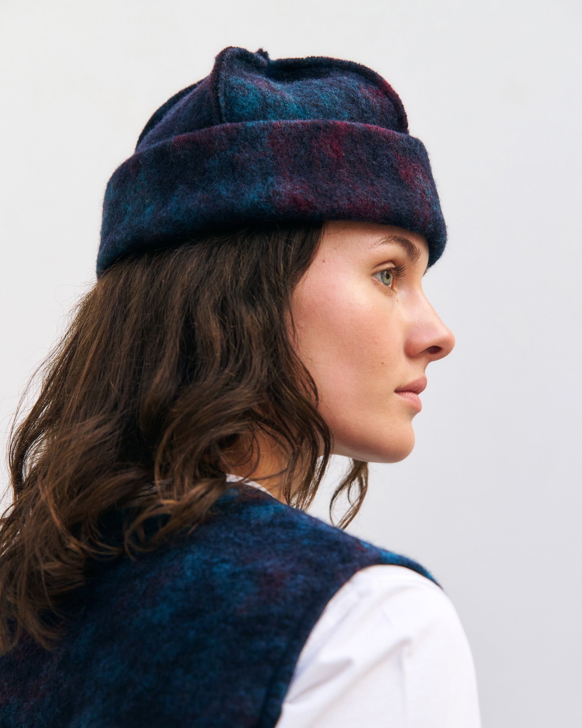 Long vest organic wool blend - blue melange