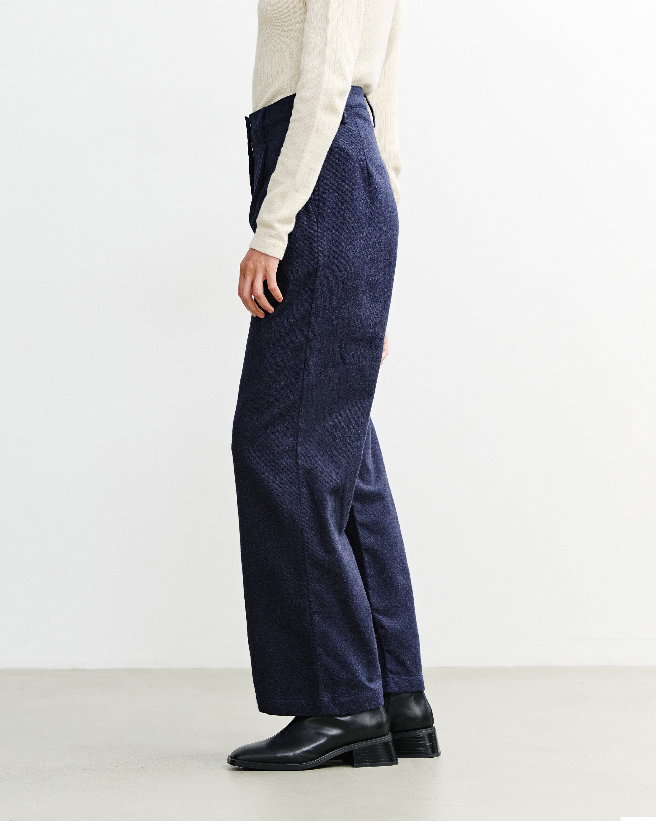 High-Waist Flannel Pant Organic Cotton - Dark Blue