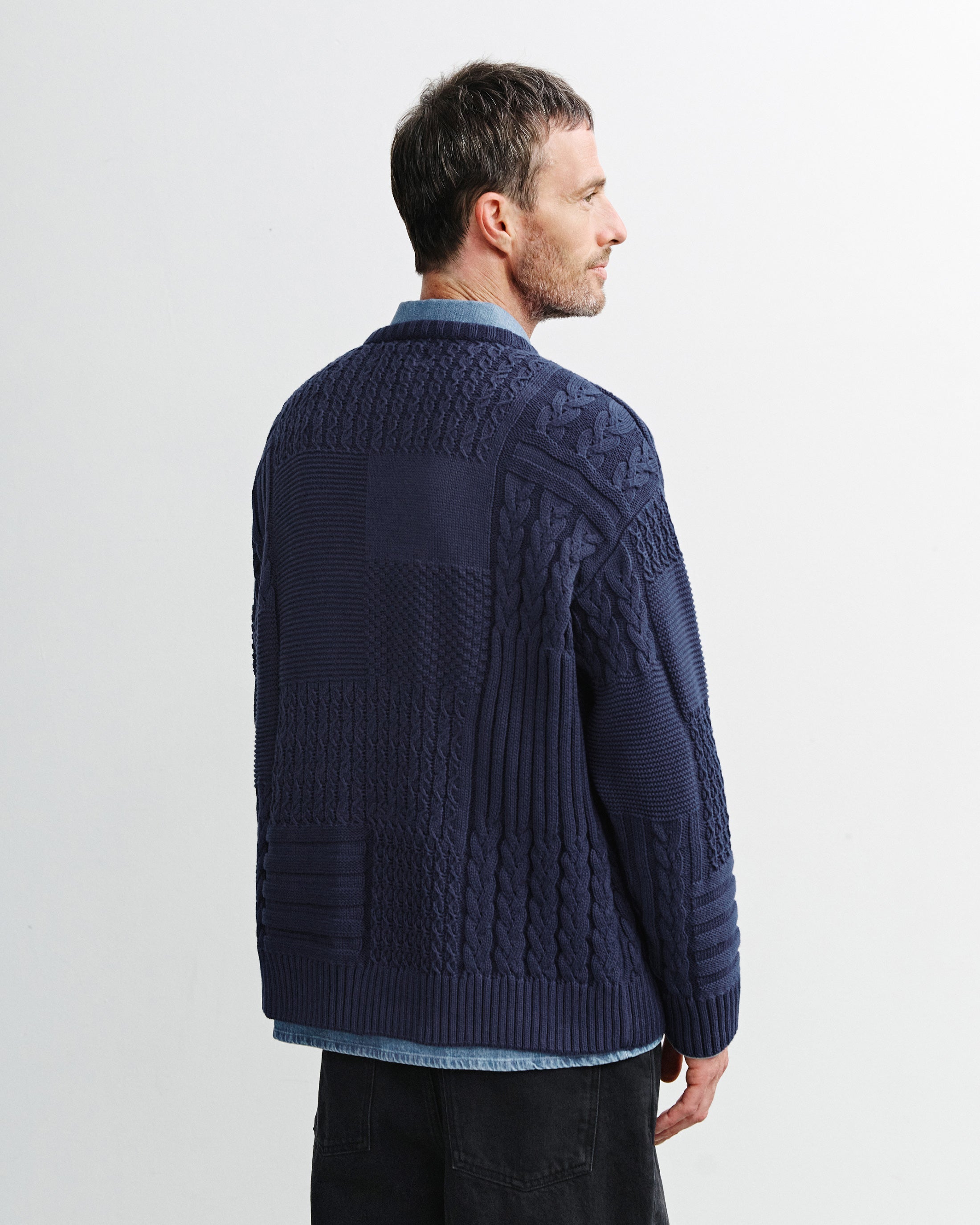 Patchwork Knit Sweatshirt Organic Cotton - Dark Blue