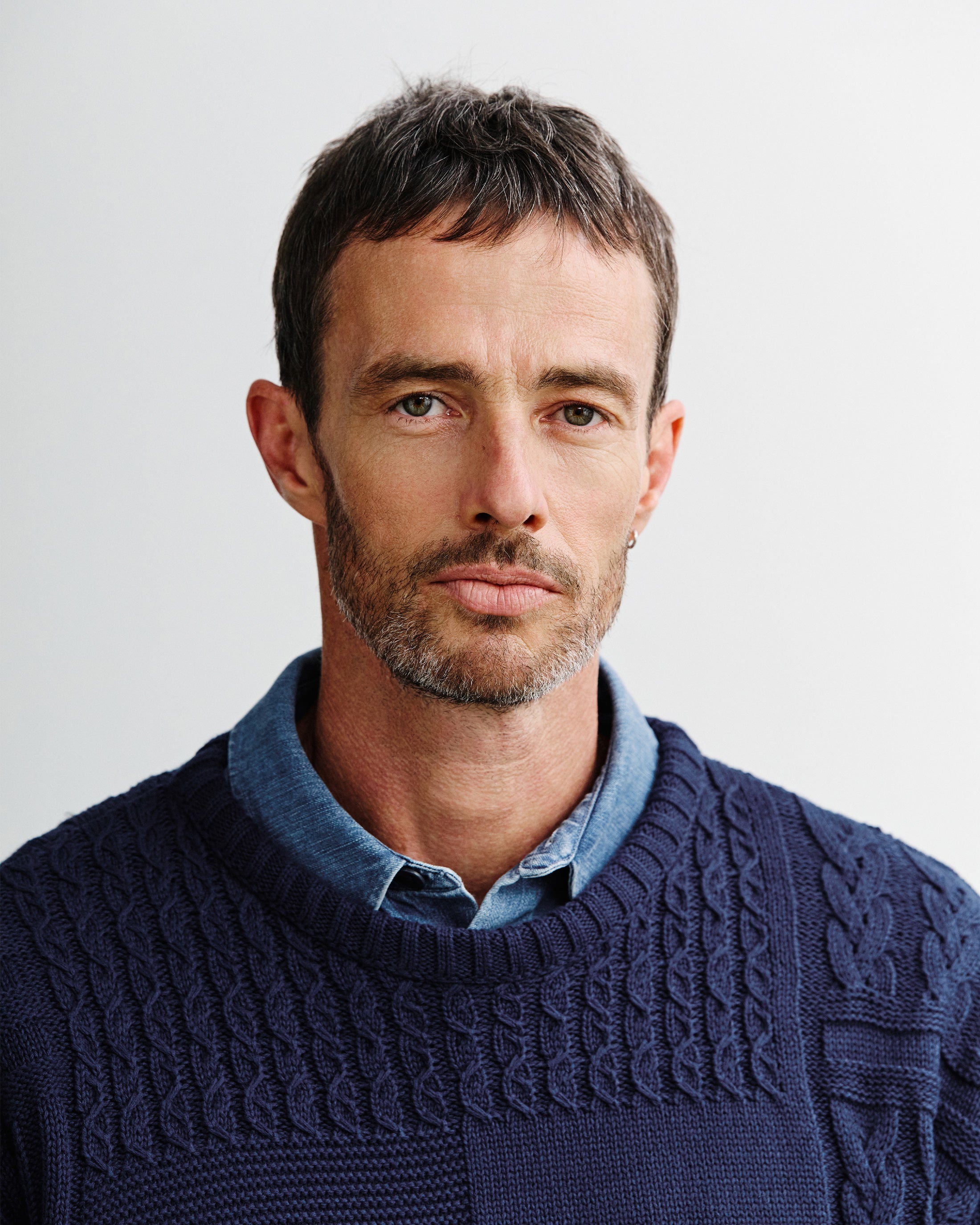 Patchwork Knit Sweatshirt Organic Cotton - Dark Blue