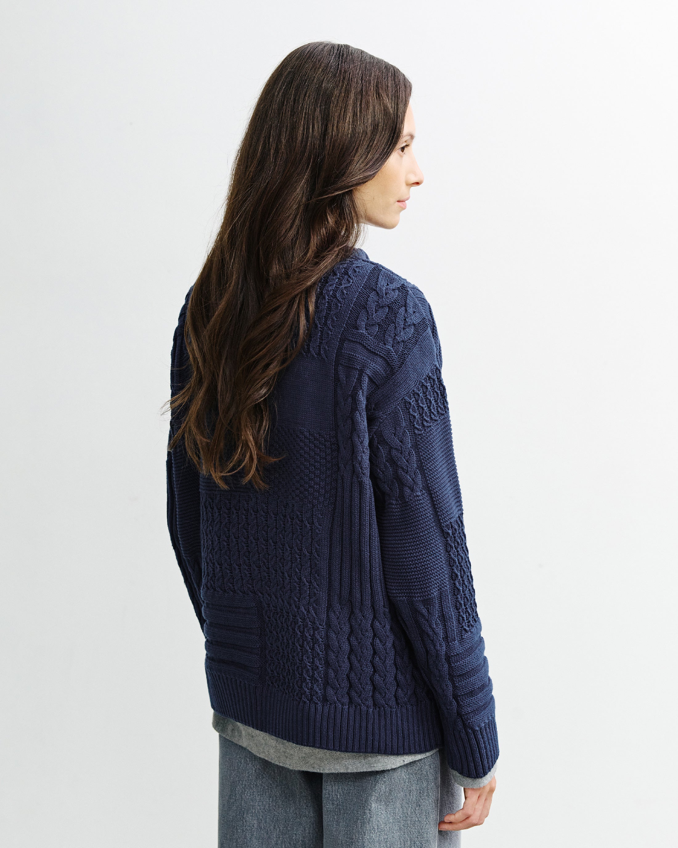 Patchwork Knit Sweatshirt Organic Cotton - Dark Blue