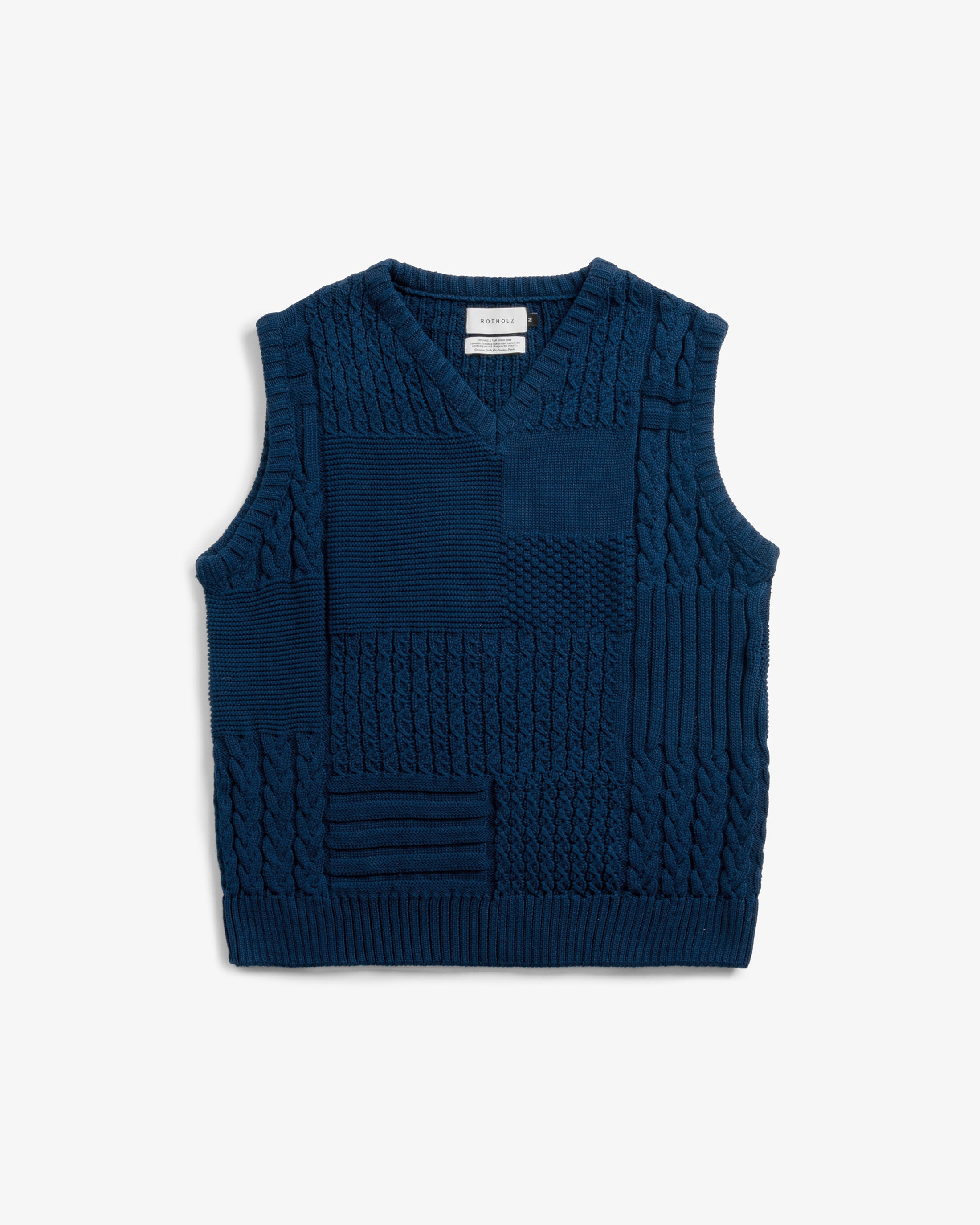 Patchwork Organic Cotton Knit Vest - Dark Blue