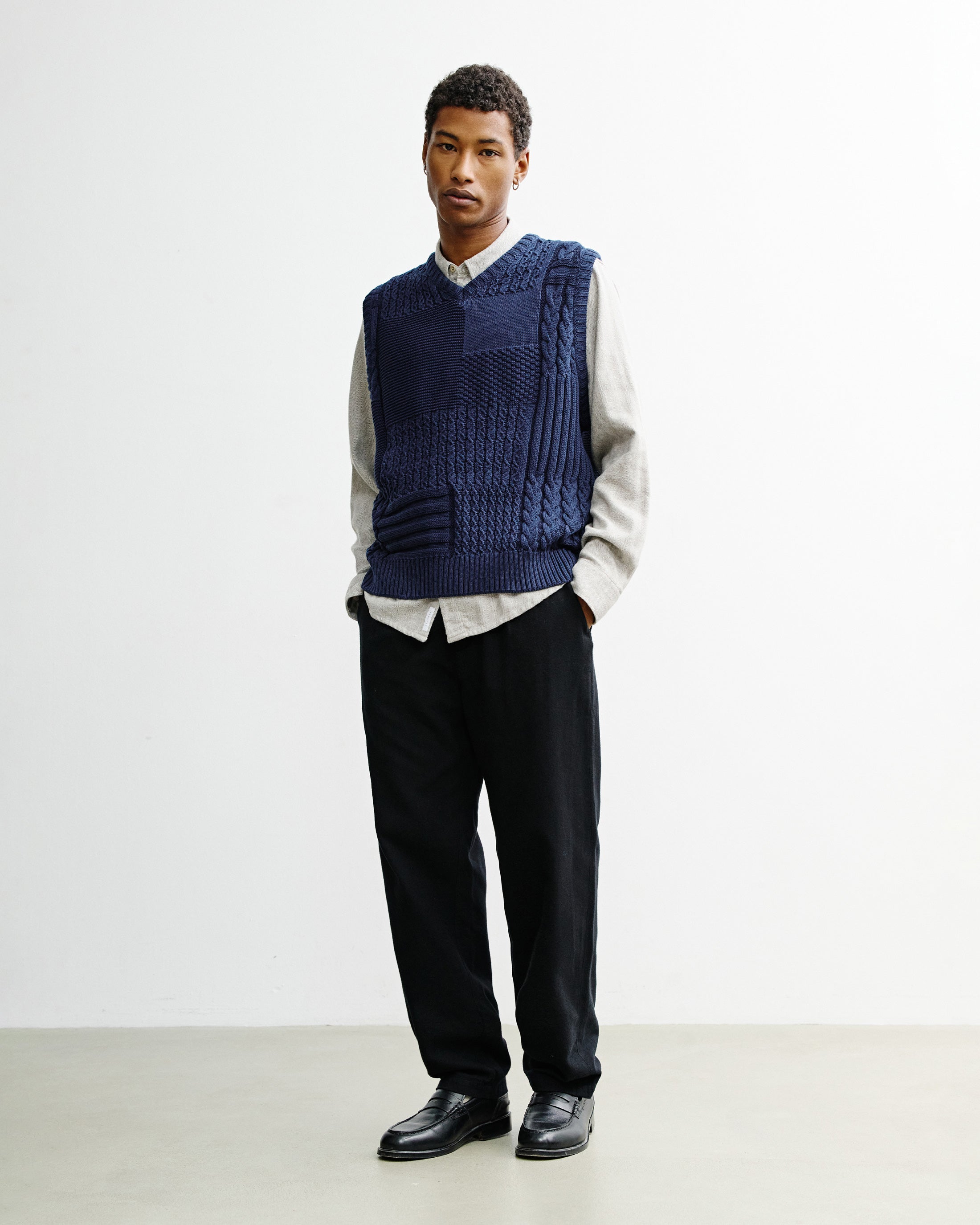 Organic Cotton Patchwork Knit Vest - Dark Blue