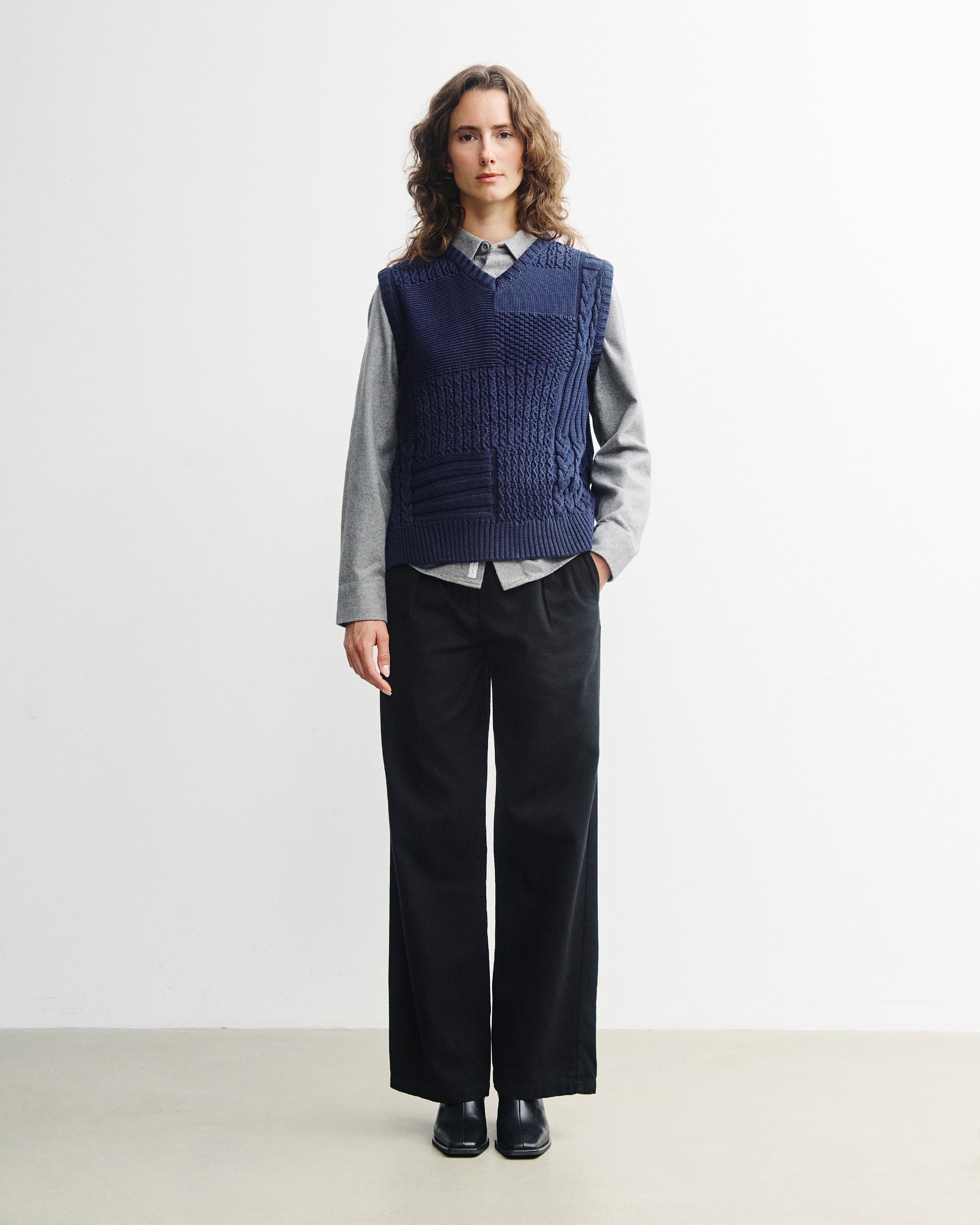 Patchwork Organic Cotton Knit Vest - Dark Blue