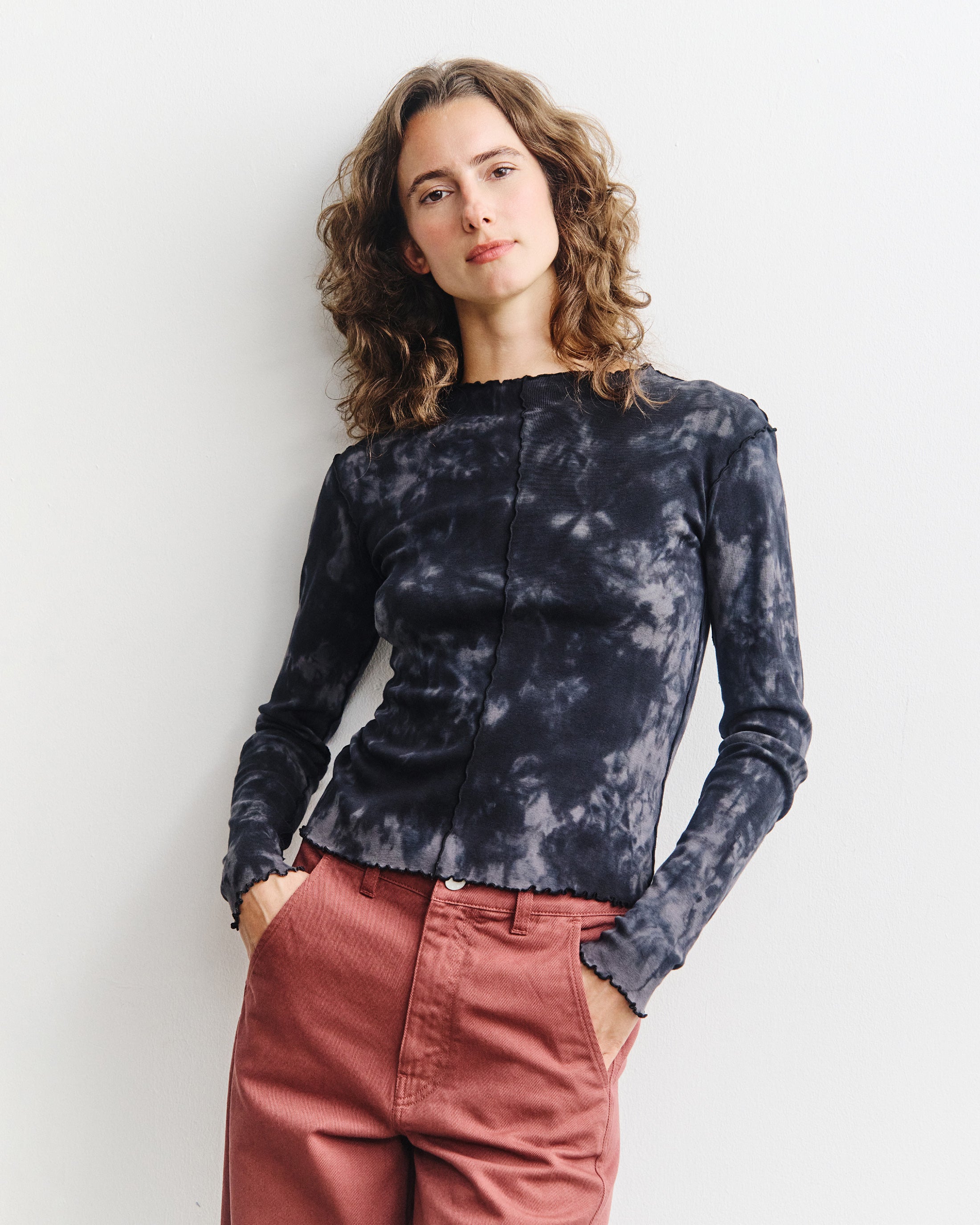 Pin-Tucked Long-Sleeve Organic Cotton - Batik Black