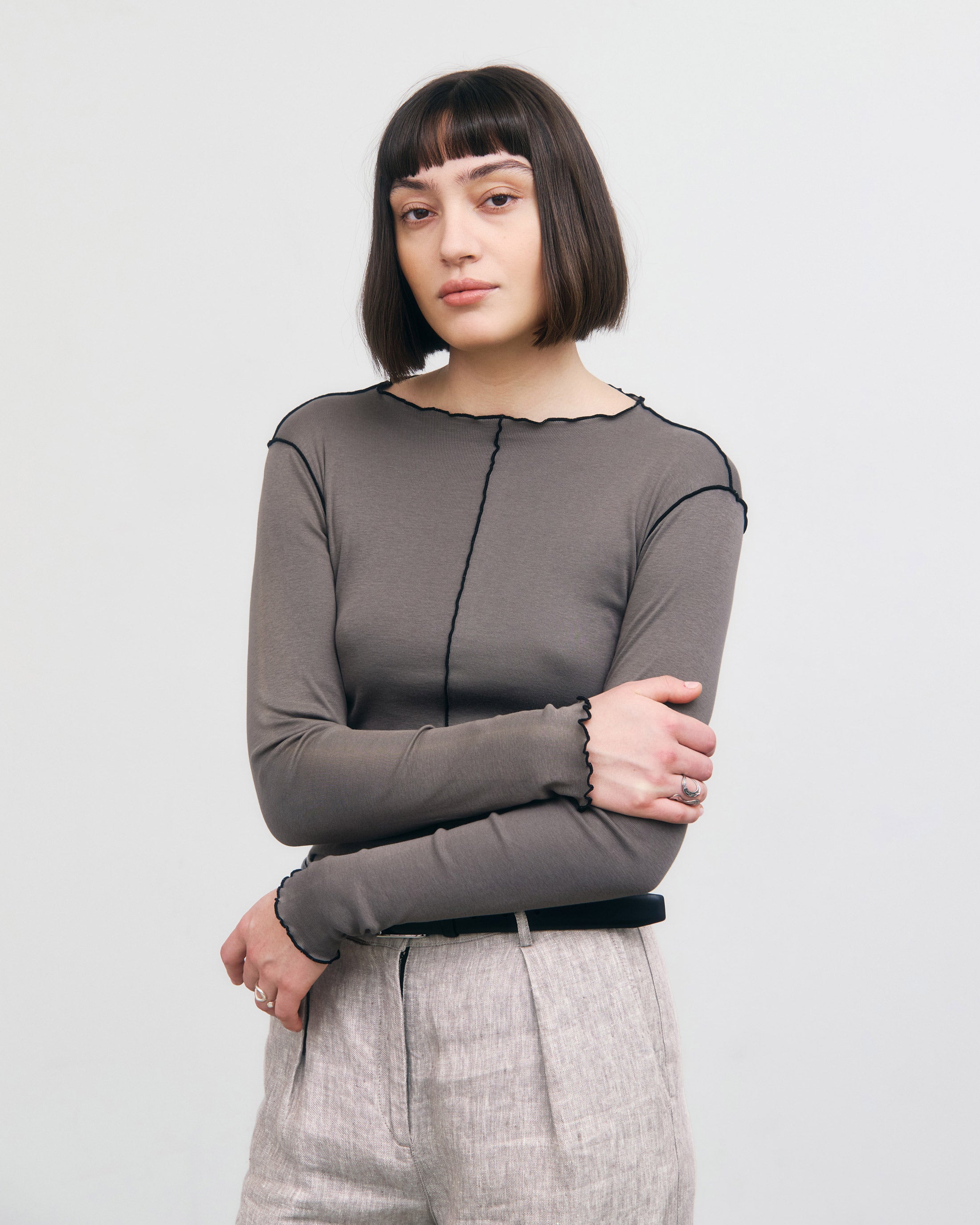Pin-Tucked Longsleeve Organic Cotton - Fawn Gray