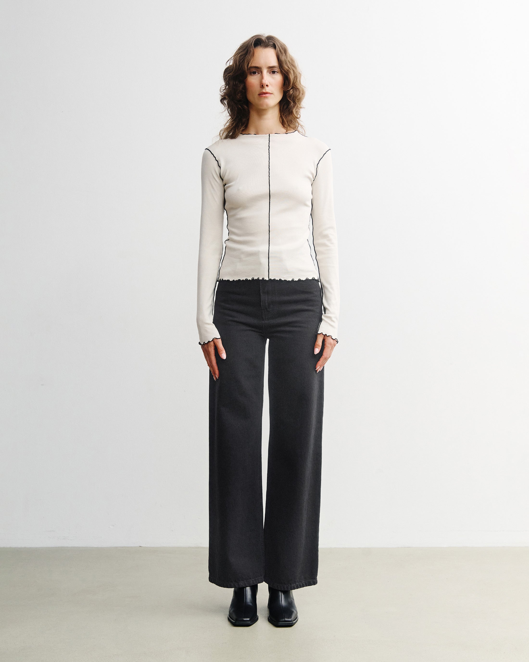 Pin-Tucked Long-Sleeve - White