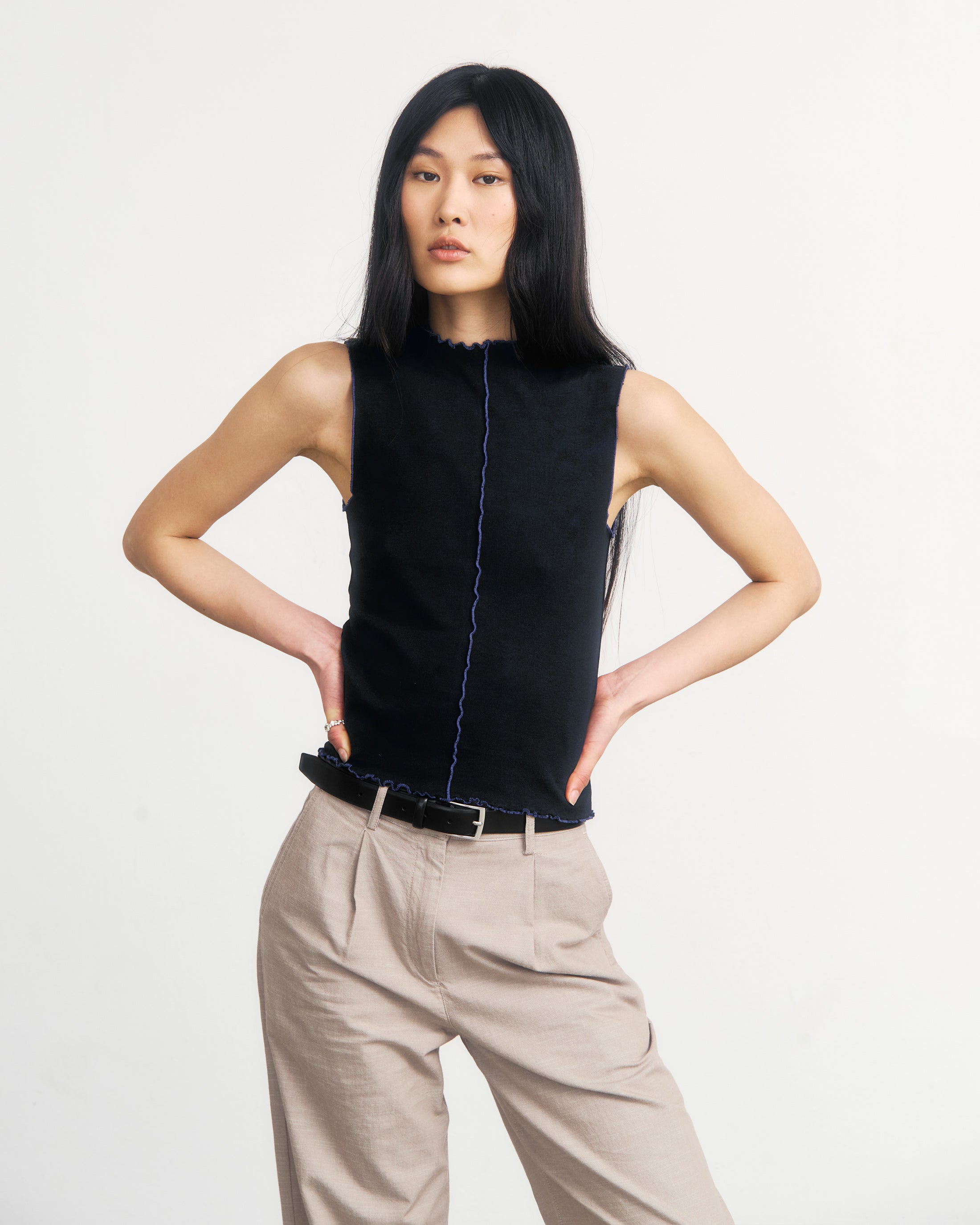 Pin-Tucked Top Bio Baumwolle - Schwarz