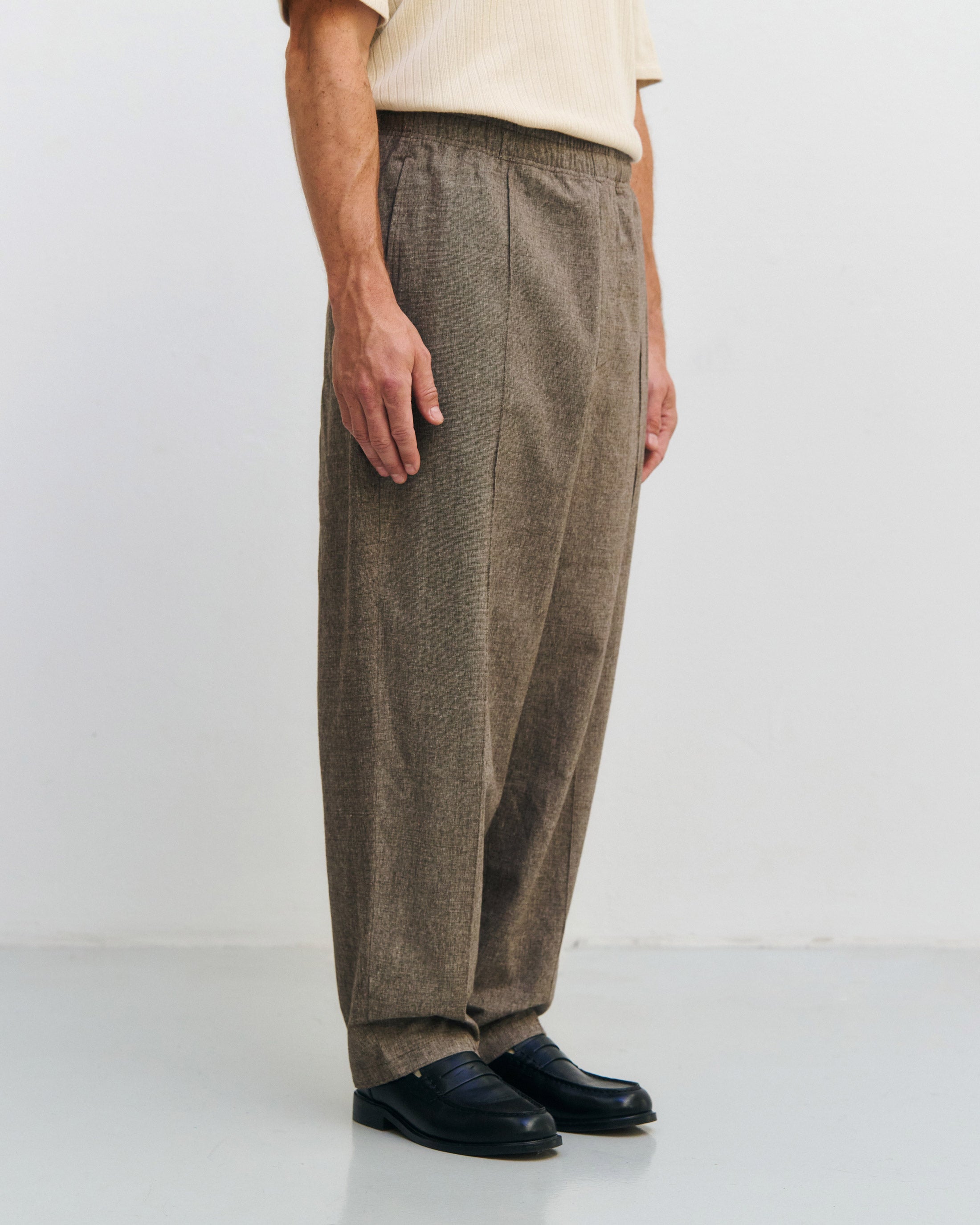 Wide pleated trousers organic cotton - canvas brown