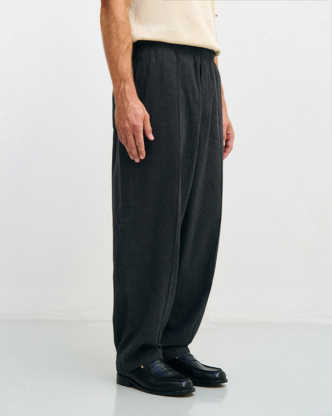 Wide pleated trousers organic cotton - herringbone grey